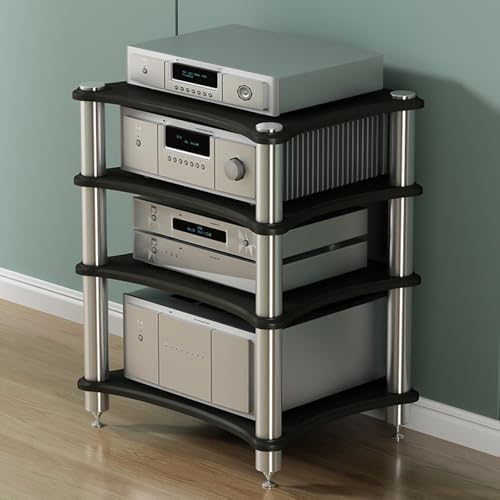 AV Media Stand Component Cabinet Corner Shelf Wooden Stereo Cabinet Audio Rack Tower CD Player Stand for Home/Office/Audio Video/DJ/Theater