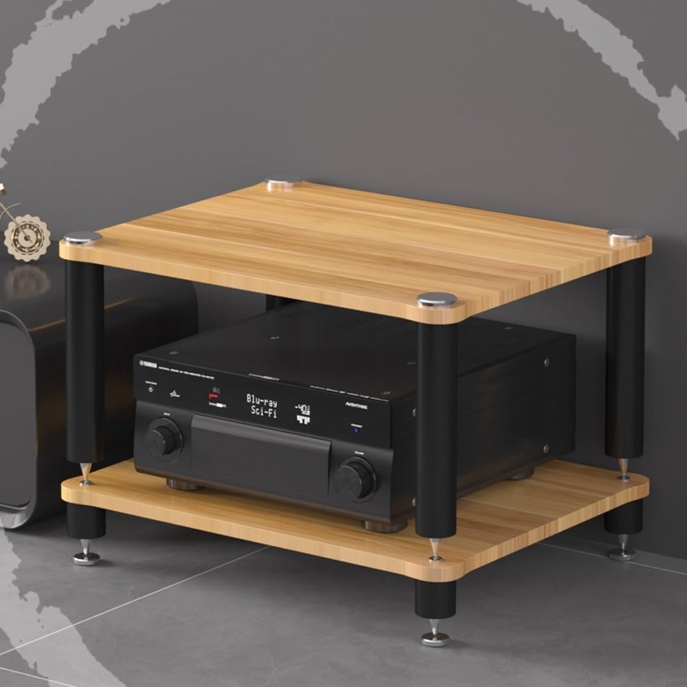 3 Tier Av Media Stand Wood Shelf, Hifi Rack, Audio Tower, Record Player Stand Stereo Cabinet, Media Console Storage Shelf, Audio Video Components (Teak, 4-Tier(60x48x80cm))