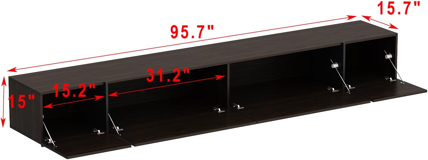 AIEGLE 95.1" W TV Stand with 4 Flip-Down Drawers, Modern Entertainment Center with Storage, Media Console Table TV Cabinet, Dark Brown