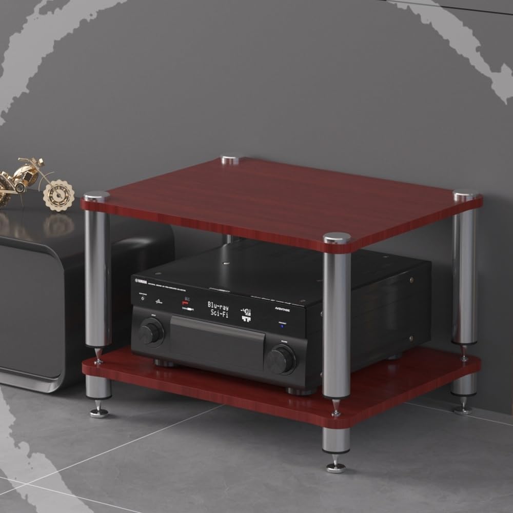 3 Tier Av Media Stand Wood Shelf, Hifi Rack, Audio Tower, Record Player Stand Stereo Cabinet, Media Console Storage Shelf, Audio Video Components (Teak, 4-Tier(60x48x80cm))