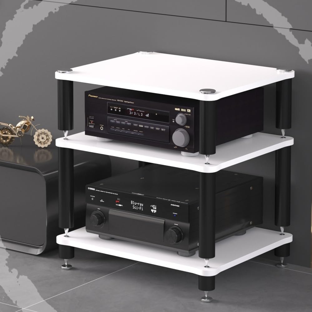 3 Tier Av Media Stand Wood Shelf, Hifi Rack, Audio Tower, Record Player Stand Stereo Cabinet, Media Console Storage Shelf, Audio Video Components (Teak, 4-Tier(60x48x80cm))