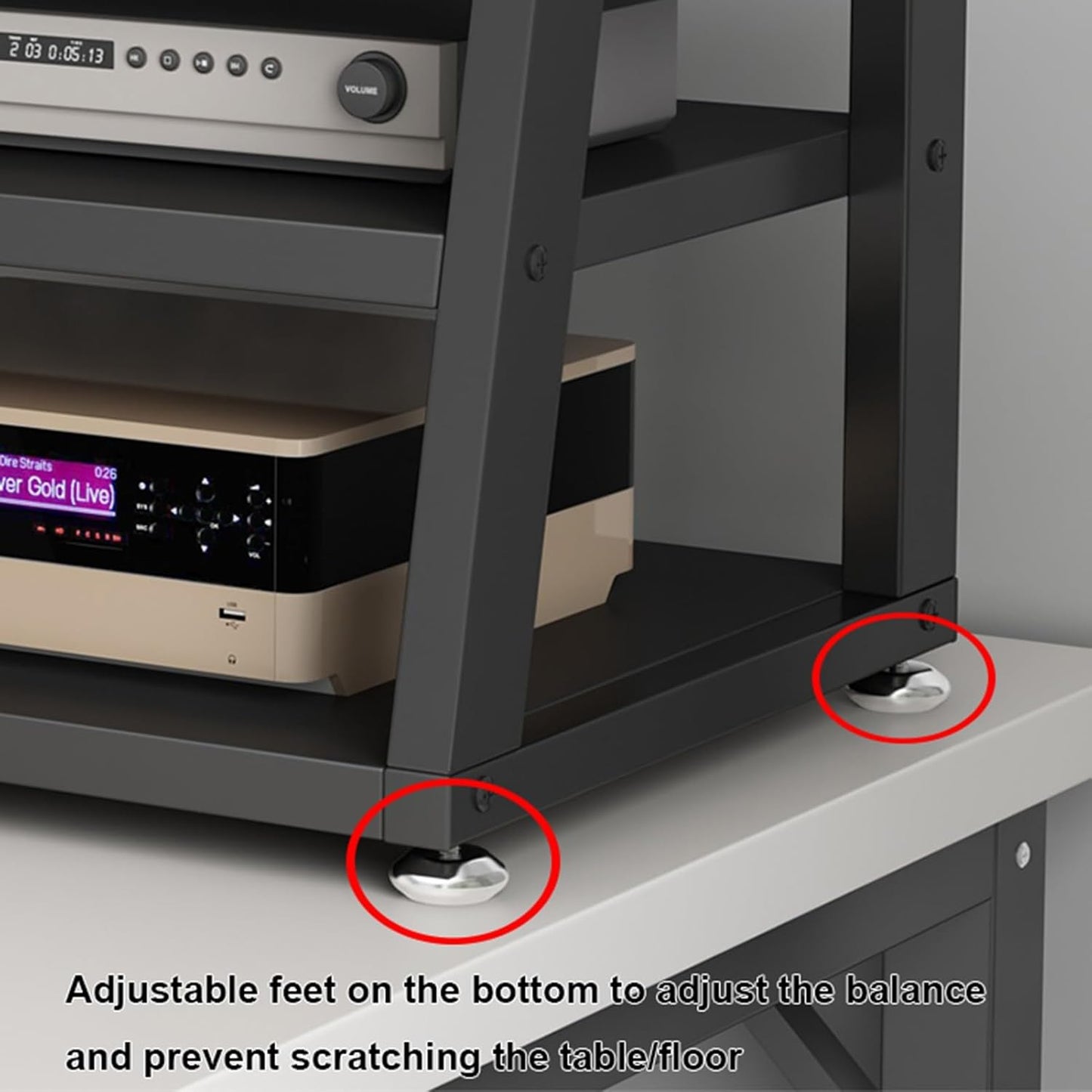 2/3/4-Tier AV Media Stand Desktop or Floor-Standing Audio Rack CD Player Stand Home Corner Stereo Equipments Components Cabinet Multi-Function Open Storage Shelf with Wooden Shelves(A-4 Tier,50cm(19.7