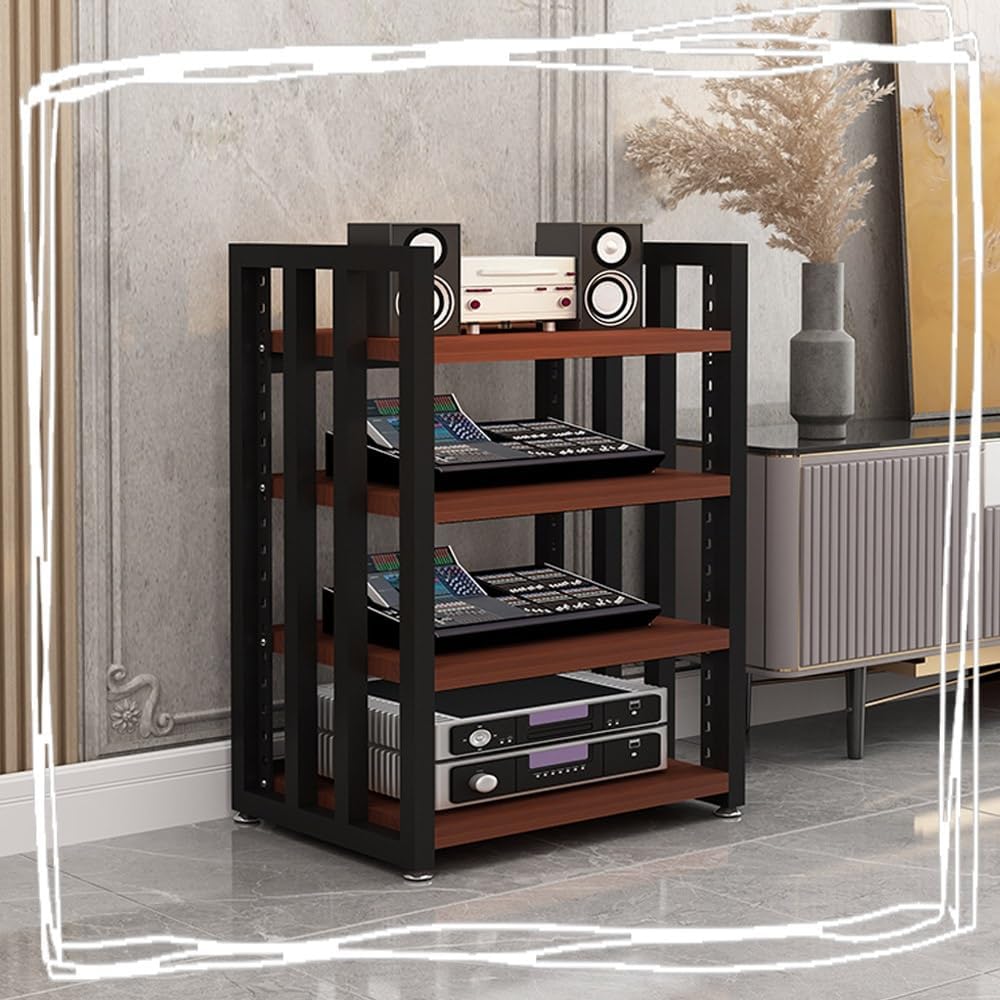 4-Tier Record Player Stand Audio-Video Media Stand Home Stereo System Cabinet HiFi Rack AV Cabine with Adjustable Shelves(Black)