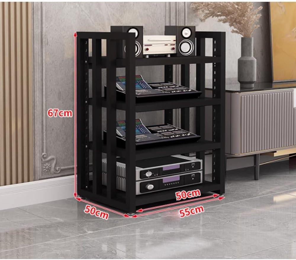 4-Tier Record Player Stand Audio-Video Media Stand Home Stereo System Cabinet HiFi Rack AV Cabine with Adjustable Shelves(Black)