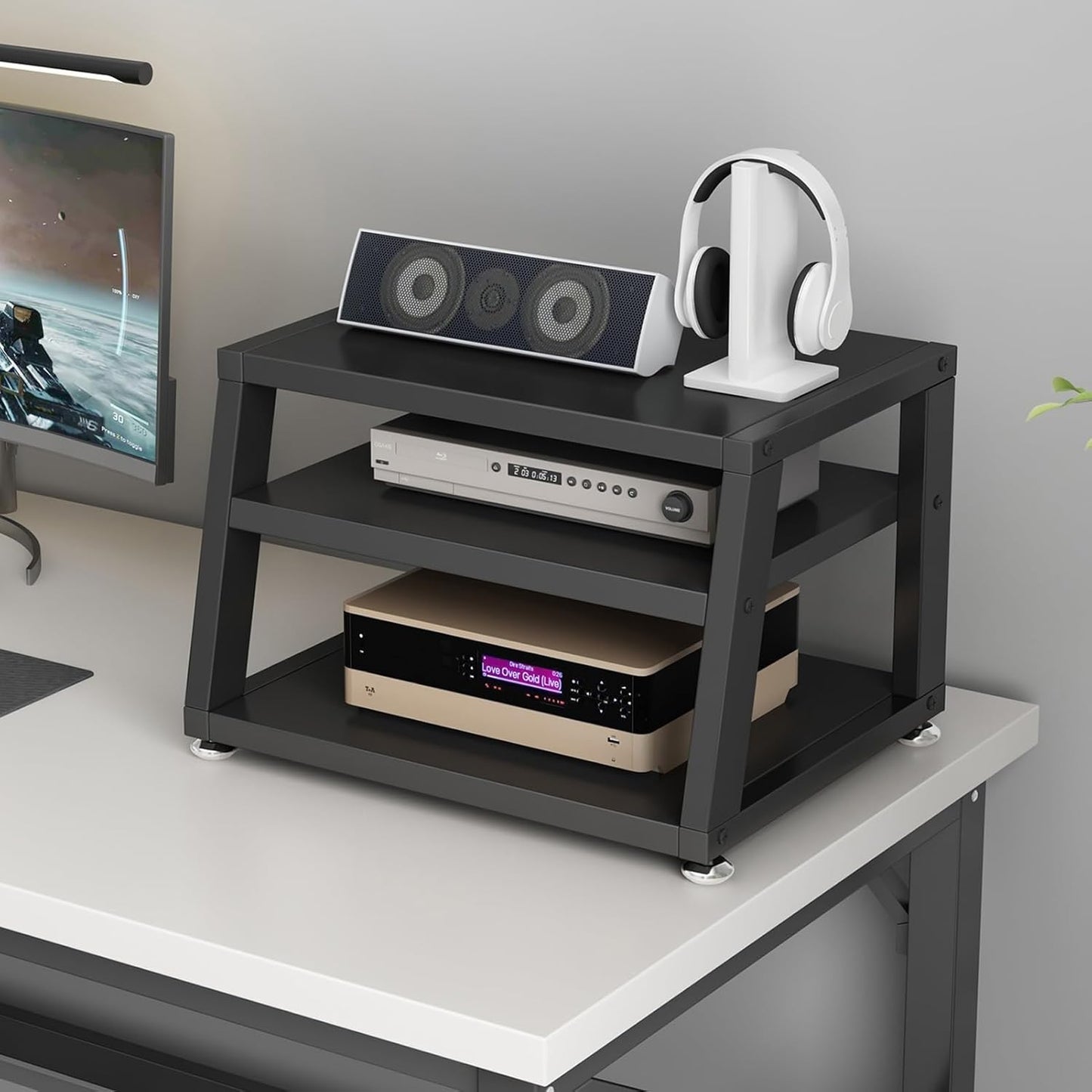 2/3/4-Tier AV Media Stand Desktop or Floor-Standing Audio Rack CD Player Stand Home Corner Stereo Equipments Components Cabinet Multi-Function Open Storage Shelf with Wooden Shelves(A-4 Tier,50cm(19.7