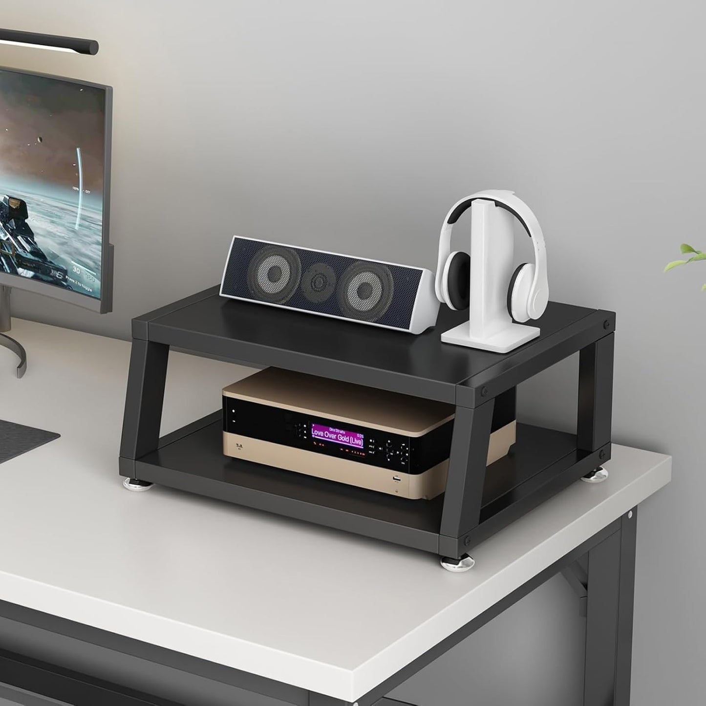 2/3/4-Tier AV Media Stand Desktop or Floor-Standing Audio Rack CD Player Stand Home Corner Stereo Equipments Components Cabinet Multi-Function Open Storage Shelf with Wooden Shelves(A-4 Tier,50cm(19.7