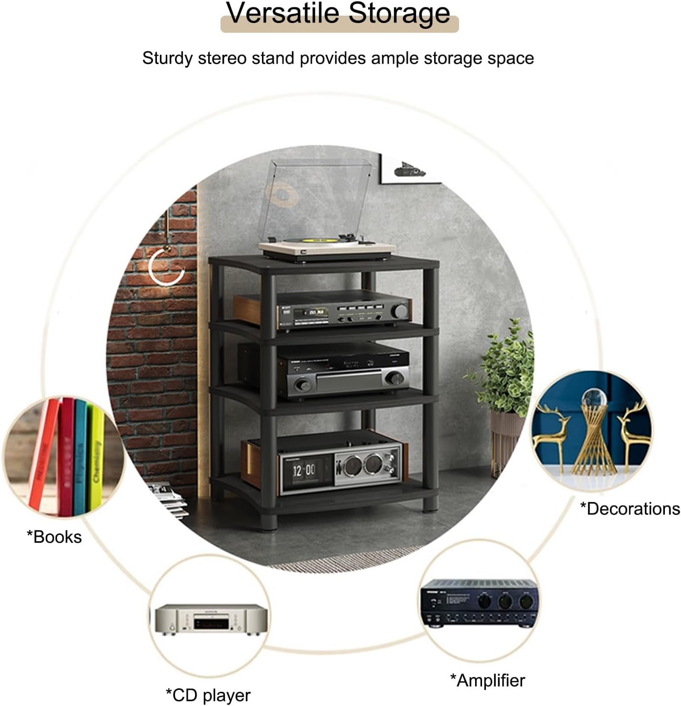 Audio-Video Media Stand, Gaming TV Stand and Stereo Rack Audio Tower, 3/4 Tier Record Player Stand Table, Small Entertainment Center for Living Room, Av Stand(Black,65.5cm/25.8in)