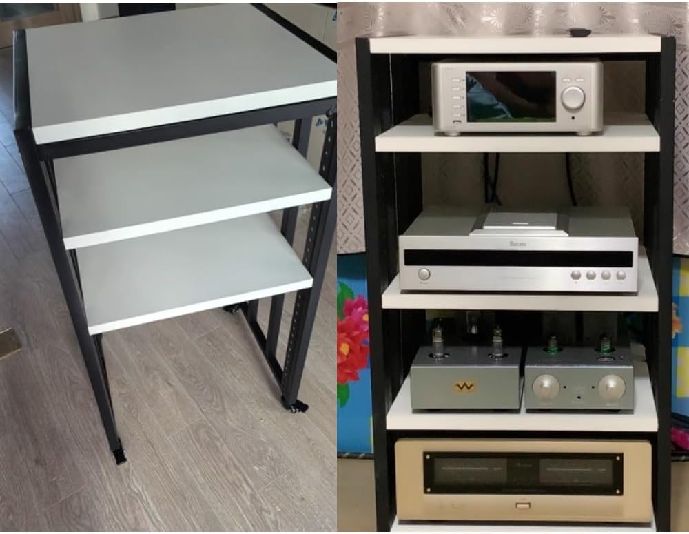 4-Tier Record Player Stand Audio-Video Media Stand Home Stereo System Cabinet HiFi Rack AV Cabine with Adjustable Shelves(Black)