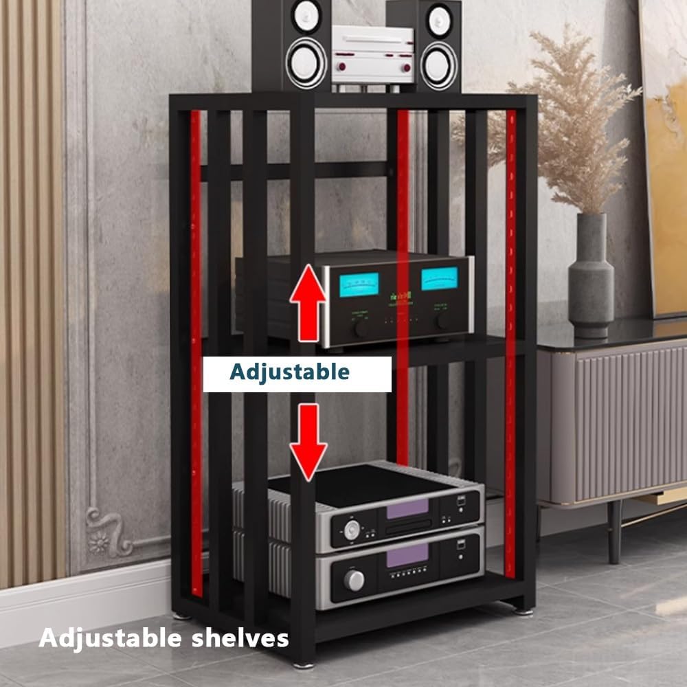 4-Tier Record Player Stand Audio-Video Media Stand Home Stereo System Cabinet HiFi Rack AV Cabine with Adjustable Shelves(Black)