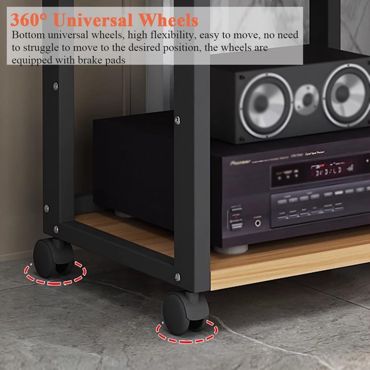 6 Tier AV Media Stand Audio/Video Rack Tower, Open CD Record Player Console Rack/Stereo Stand/Component Storage Cabinet, Freestanding Corner Gaming Shelves For Home Office Living Game Room(Black)