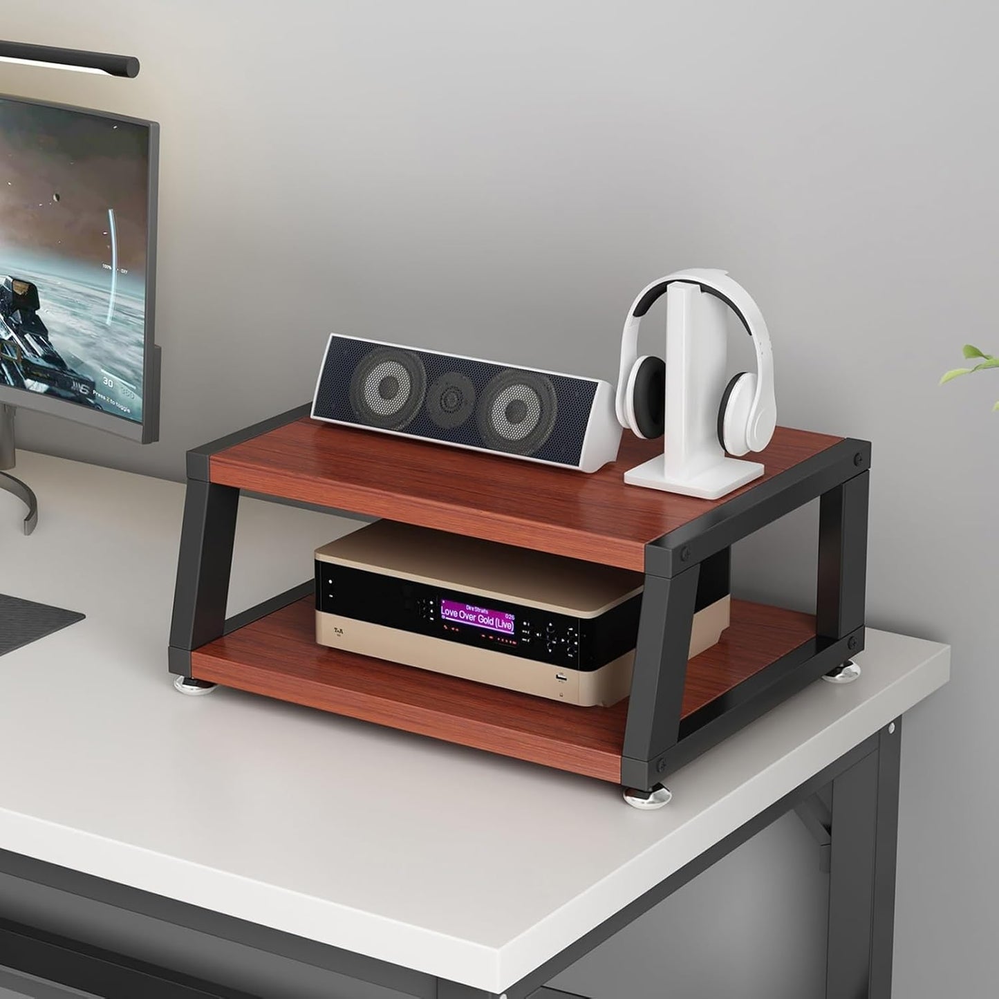 2/3/4-Tier AV Media Stand Desktop or Floor-Standing Audio Rack CD Player Stand Home Corner Stereo Equipments Components Cabinet Multi-Function Open Storage Shelf with Wooden Shelves(A-4 Tier,50cm(19.7