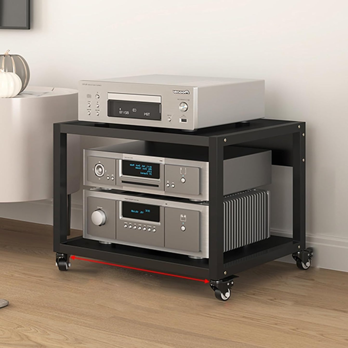 Stereo Stand Record Player Stand with Vinyl Storage Modern with Wheels Audio-Video Media Stand 5-Tier Shelves Audio Video Record Player Stand Cabinet Router DVD Shelf Corner TV Entertainment Center(55