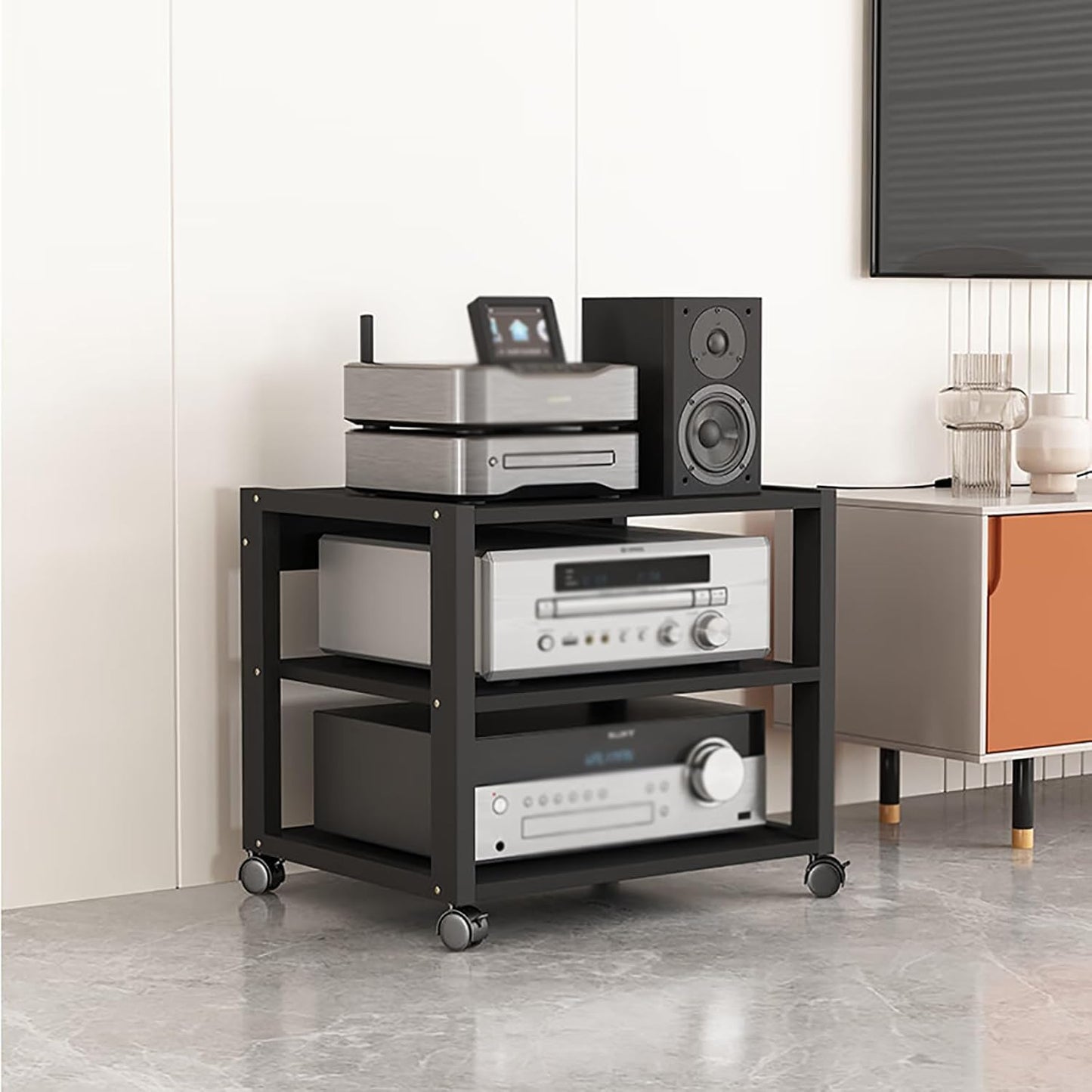 7 Tier Audio Rack Tower, CD Record Player Stereo Receiver AV Equipment Cabinet Display Rack, Weight capacity 661 lbs, with Adjustable Wooden Shelves for Home (TEAKWOOD, 7 TIER 55×19.7×15.7IN)