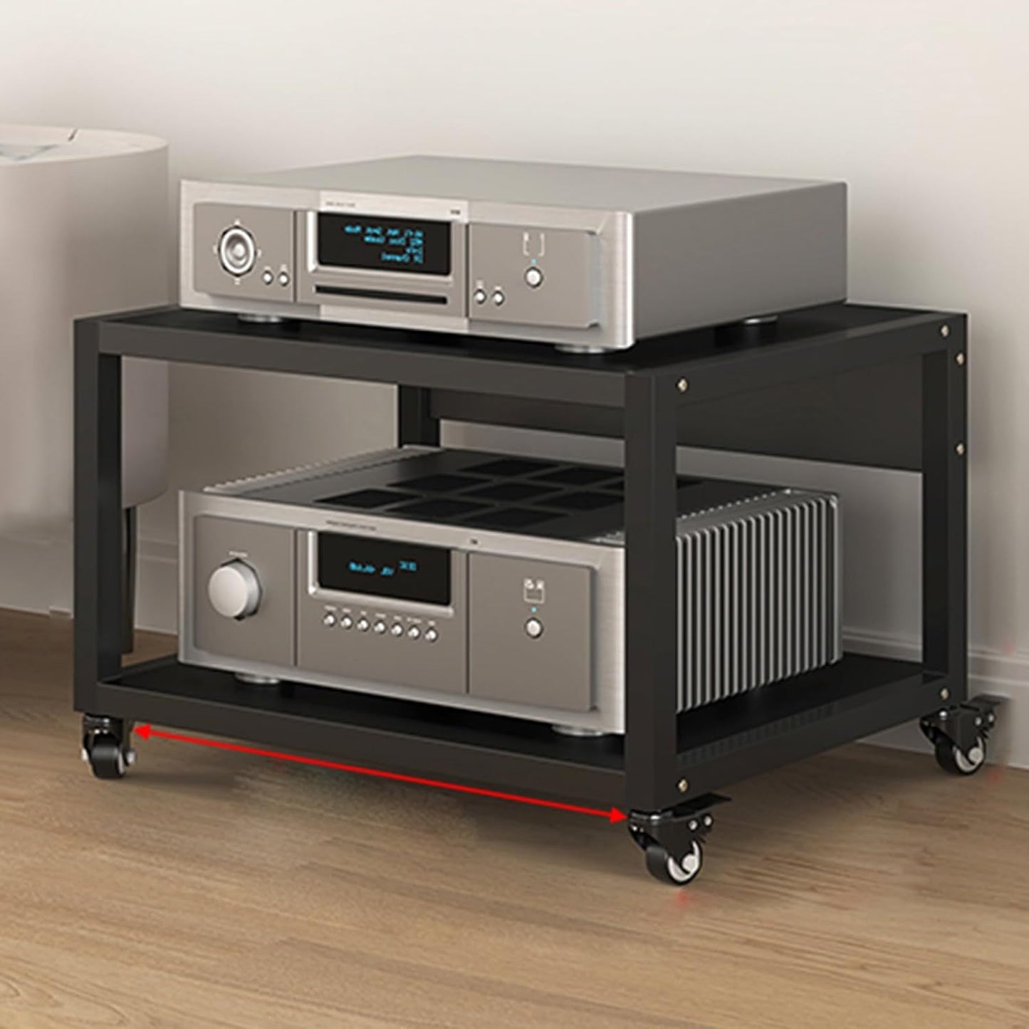 Stereo Stand Record Player Stand with Vinyl Storage Modern with Wheels Audio-Video Media Stand 5-Tier Shelves Audio Video Record Player Stand Cabinet Router DVD Shelf Corner TV Entertainment Center(55