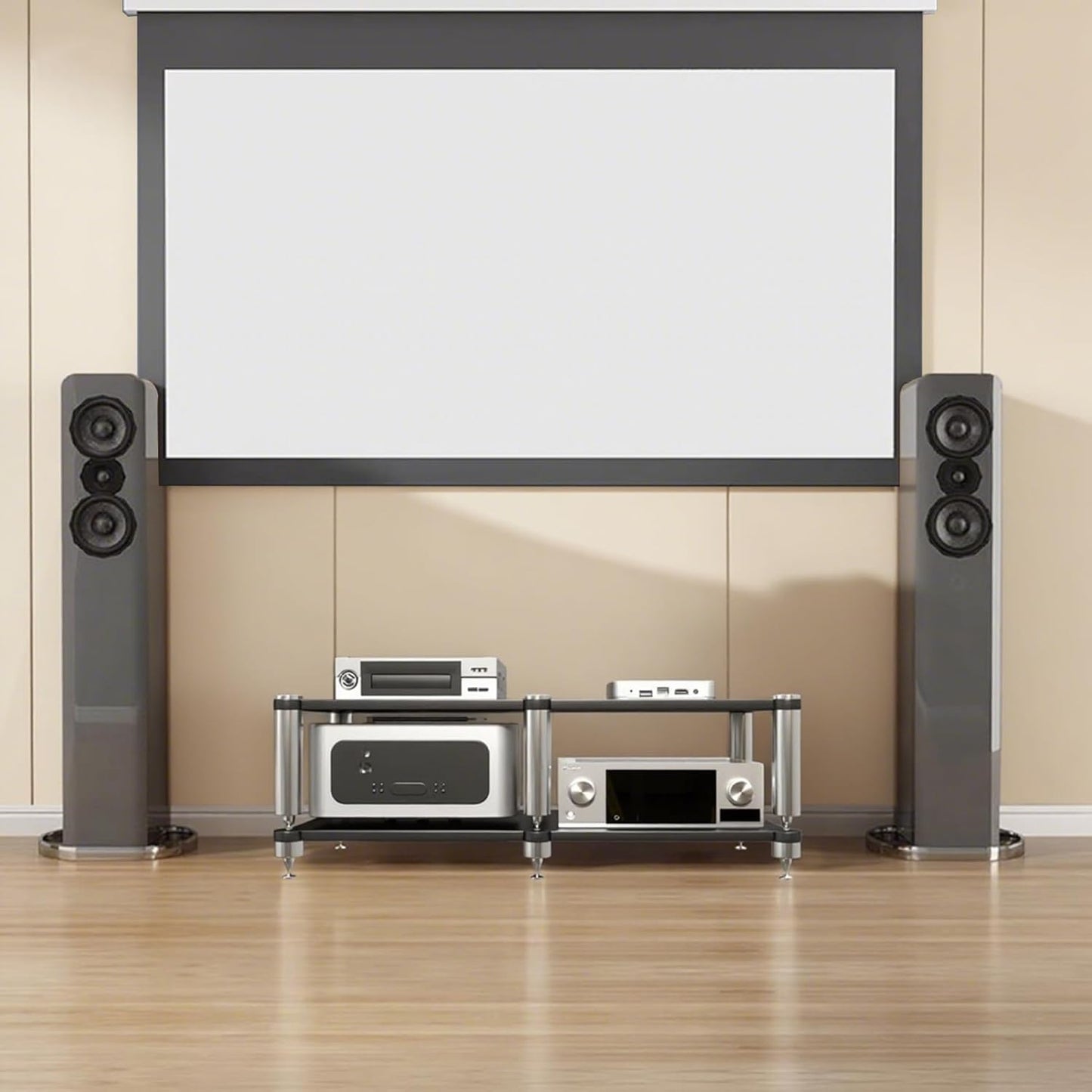 AV Media Stand, 2-Tier Extremely Long Stereo Racks and Stands with Speaker Spikes, Components Cabinet Home Theatre CD Record Player Receiver Equipment Rack (Black, 2-Tier)