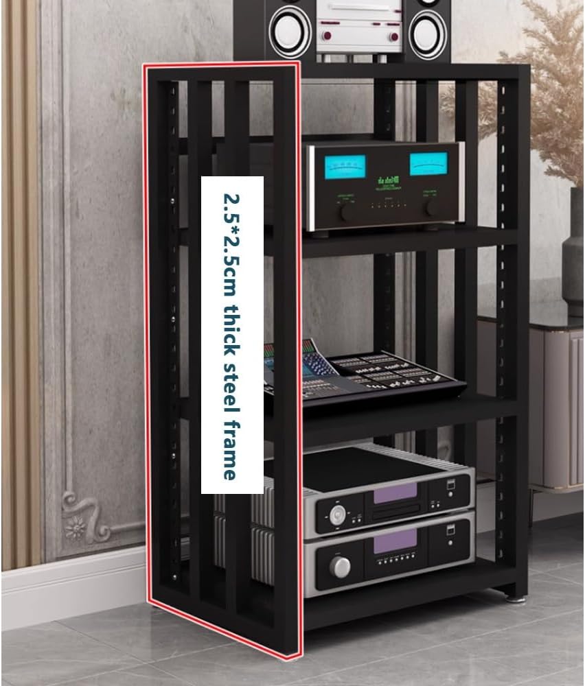 4-Tier Record Player Stand Audio-Video Media Stand Home Stereo System Cabinet HiFi Rack AV Cabine with Adjustable Shelves(Black)
