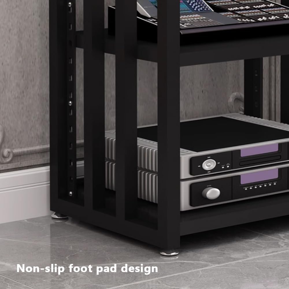 4-Tier Record Player Stand Audio-Video Media Stand Home Stereo System Cabinet HiFi Rack AV Cabine with Adjustable Shelves(Black)