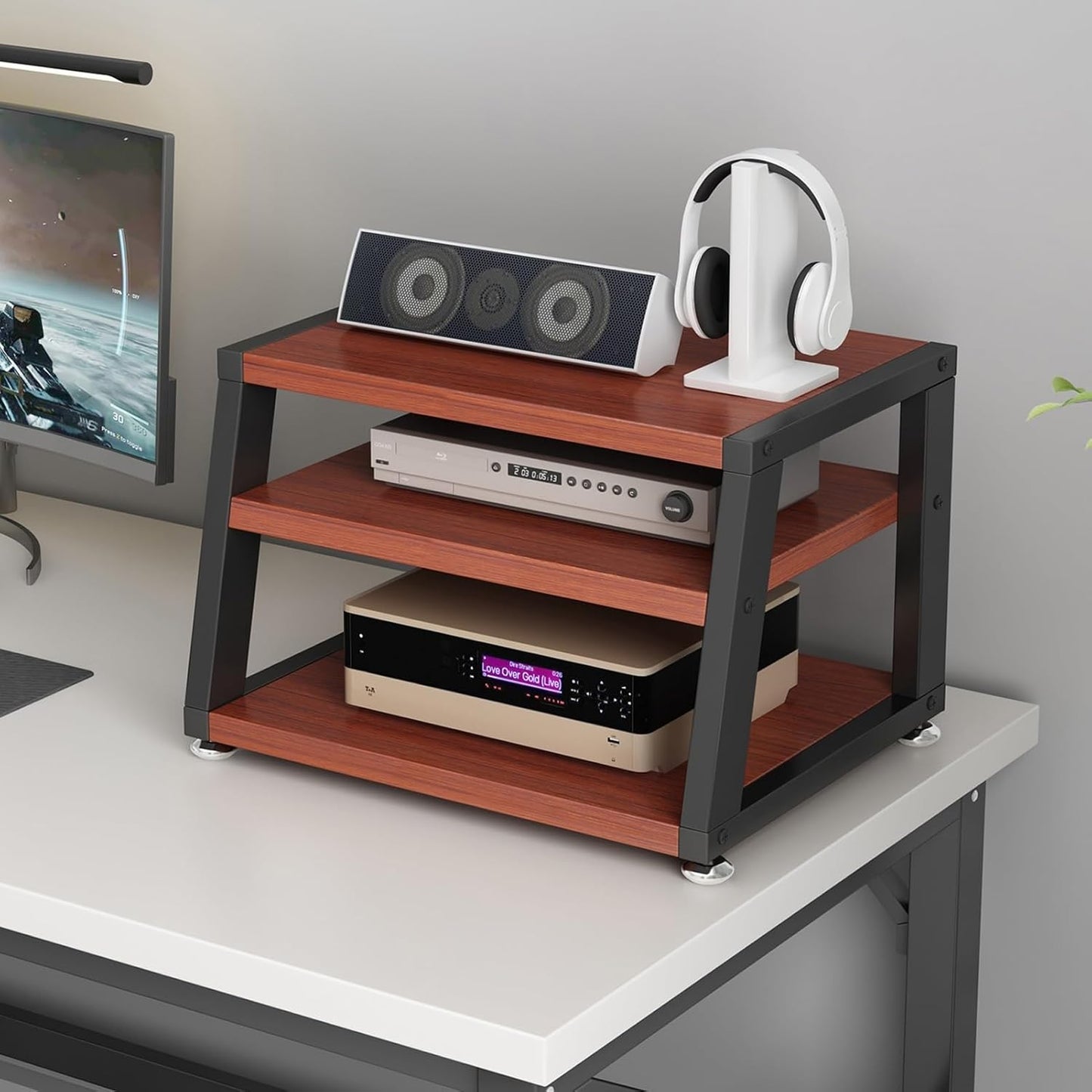 2/3/4-Tier AV Media Stand Desktop or Floor-Standing Audio Rack CD Player Stand Home Corner Stereo Equipments Components Cabinet Multi-Function Open Storage Shelf with Wooden Shelves(A-4 Tier,50cm(19.7