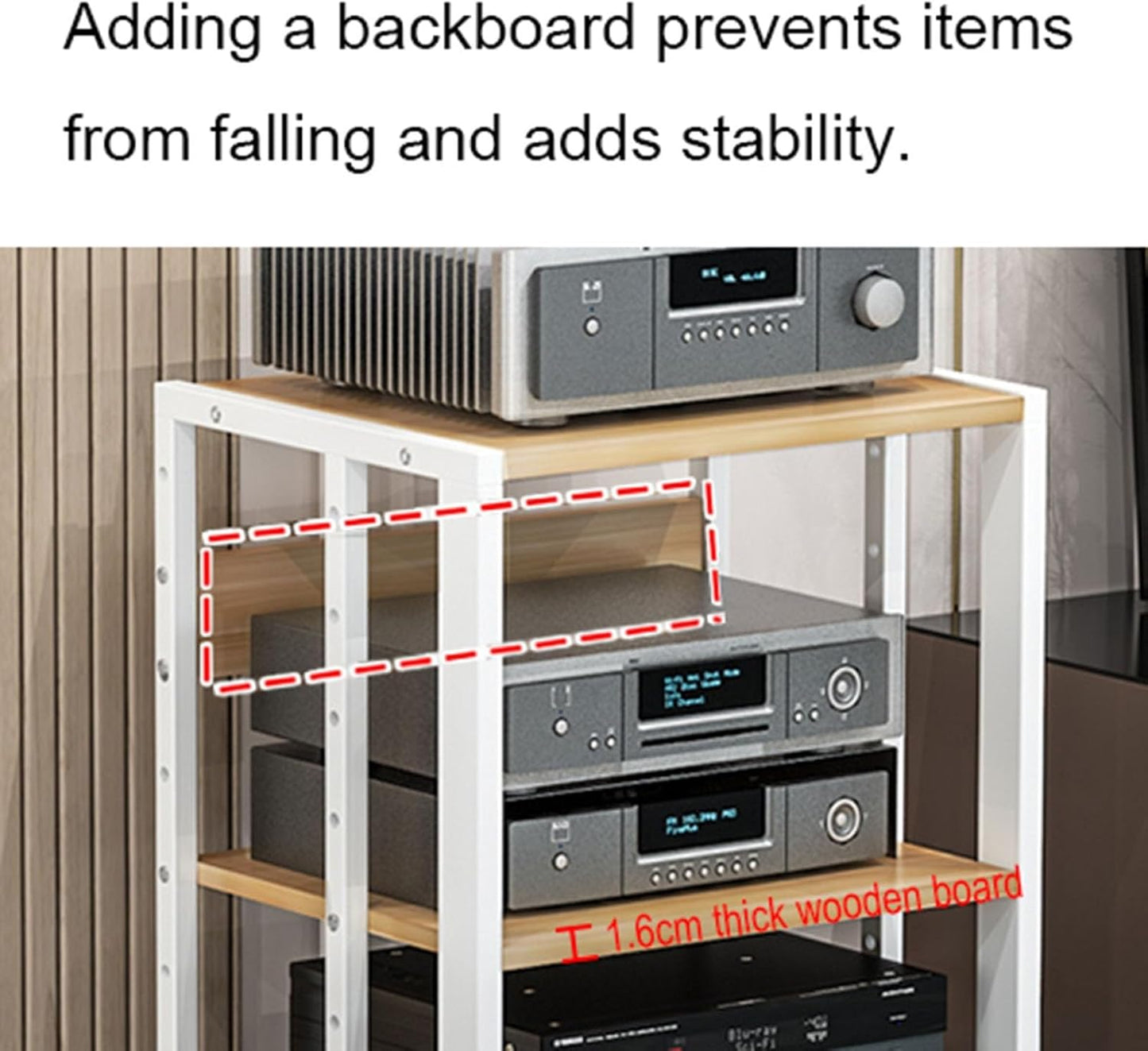 3-Tier Movable Media Stand Audio/Video Rack CD Player Stand Stereo Component Storage Cabinet with Height Adjustable Wooden Shelf for Home/Office/Theat(Black-One Size)