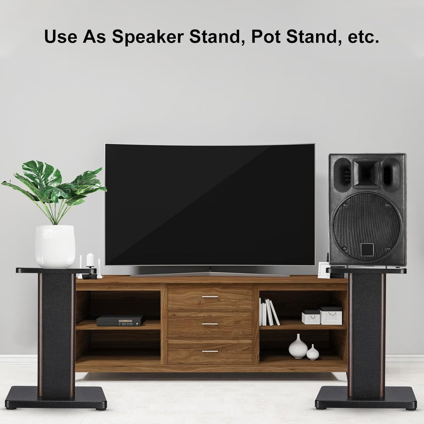 MECCANIXITY Wood Speaker Stands, 2 Pack 11.8 Inch (30cm) Universal Speaker Stand Hollowed Bases Enhanced Audio Listening for Home Theaters Cinema
