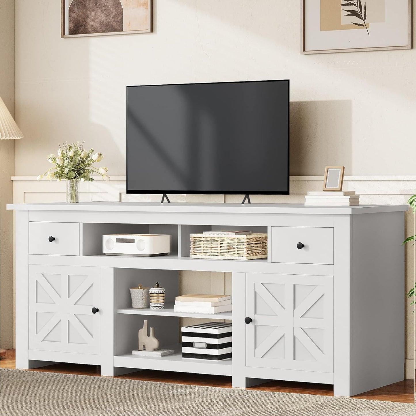 YITAHOME TV Stand for 75/80 Inch TV, Entertainment Center, TV Cabinet with Drawers and Power Outlet, Black TV Console for Living Room Furniture (70 Inch Lenght 30 Inch High)