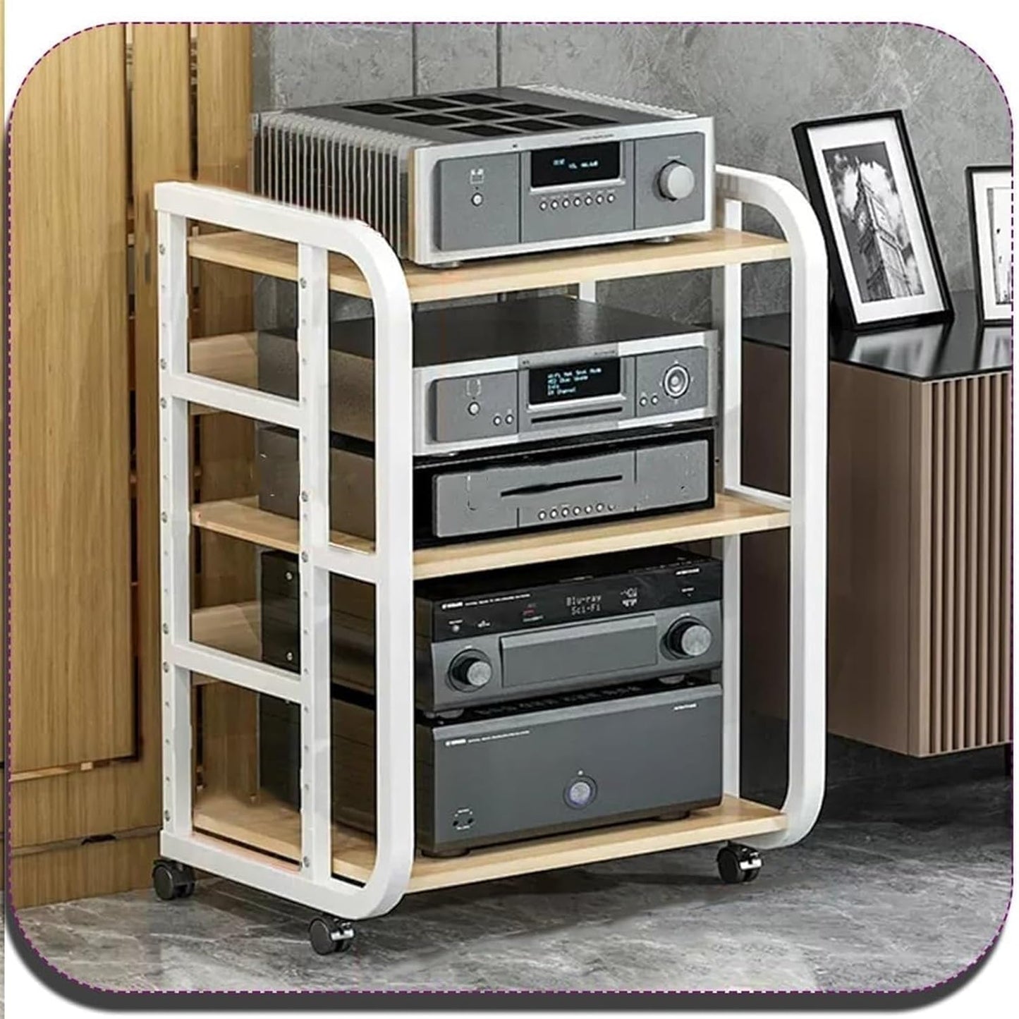 AV Media Stand,Media Stand, AV Media Stand Corner Shelf Media Storage Cabinet, Audio Video Player Stand Cabinet Stereo Audio Rack with Height Adjustable(Black+Teak,3 Tier-high 69cm)