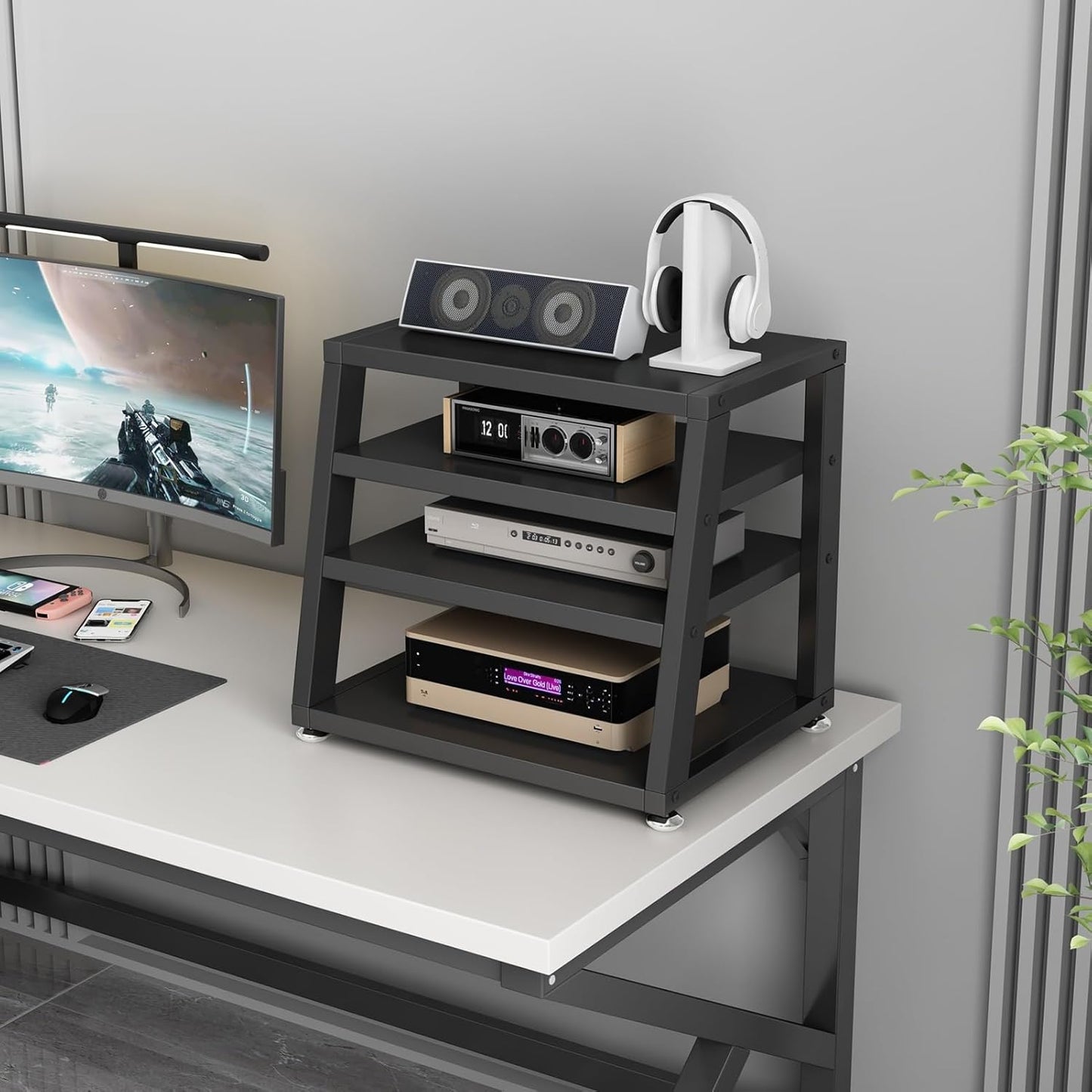 2/3/4-Tier AV Media Stand Desktop or Floor-Standing Audio Rack CD Player Stand Home Corner Stereo Equipments Components Cabinet Multi-Function Open Storage Shelf with Wooden Shelves(A-4 Tier,50cm(19.7