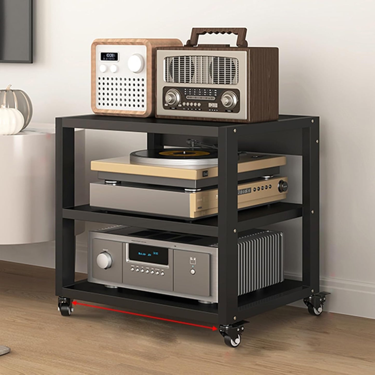 Stereo Stand Record Player Stand with Vinyl Storage Modern with Wheels Audio-Video Media Stand 5-Tier Shelves Audio Video Record Player Stand Cabinet Router DVD Shelf Corner TV Entertainment Center(55