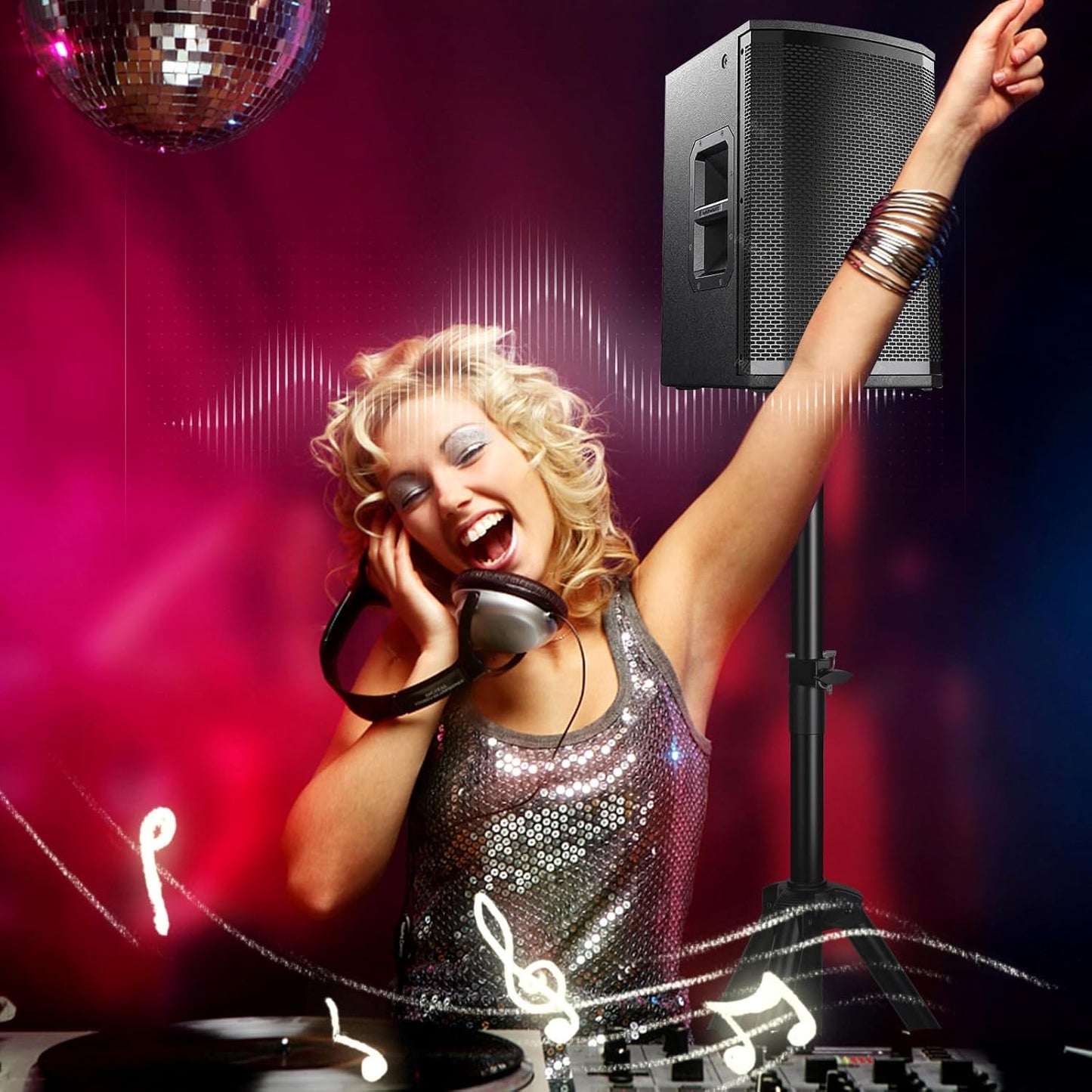 Speaker Stands Pair, Universal Speaker Tripod Stand Adjustable Height from 35 to 63 Inch Heavy Duty with 35 MM Compatible Insert for Stage