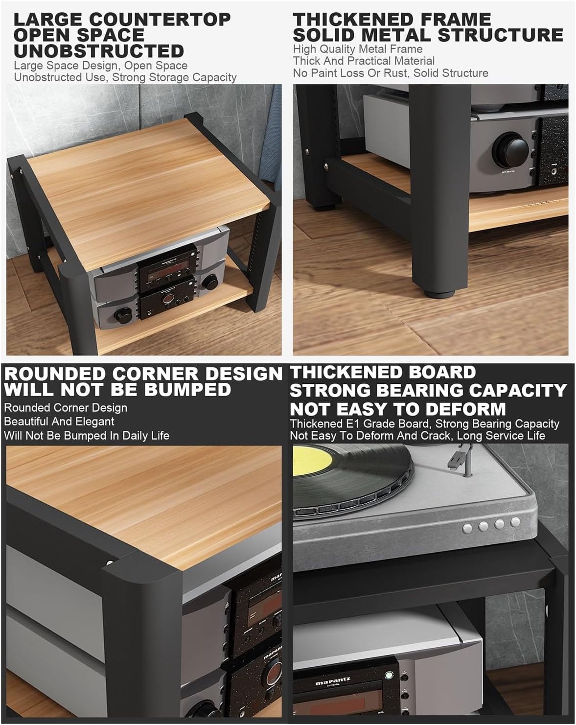 Stereo Stand Audio Rack Gaming Shelf Record Player Stand AV Media Stand Corner Shelf with Wooden Shelves CD DVD Display Cabinet for Projector PS5 DVD Player Game Console Cable Box.(Walnut,60x50x40cm)