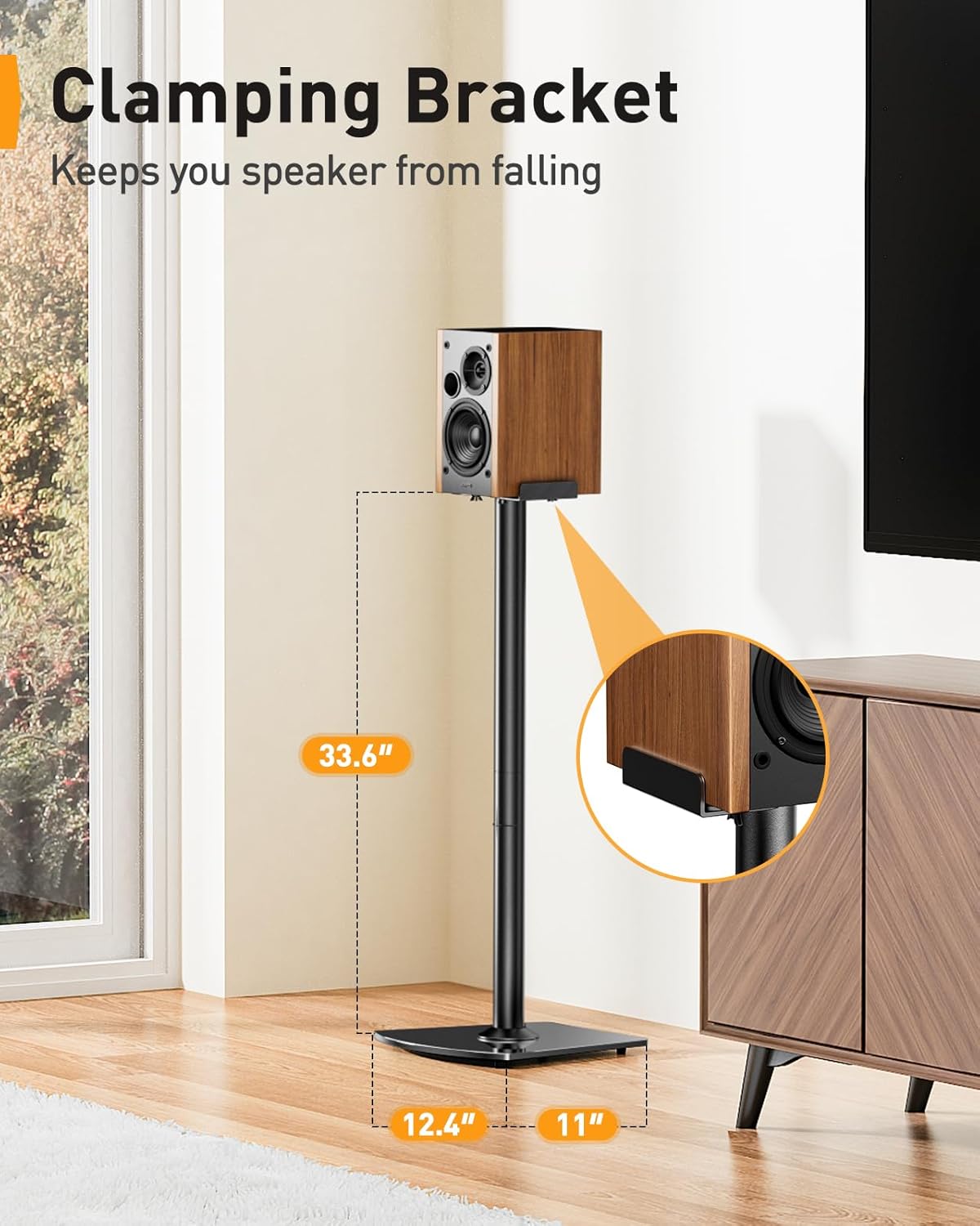 Perlegear Universal Speaker Stands Pair with Cable Management, 33.6 inch Speakers Stands for Bookshelf Speakers, Satellite Speakers & Surround Sound Speaker Holds to 22lbs (PGSS2)