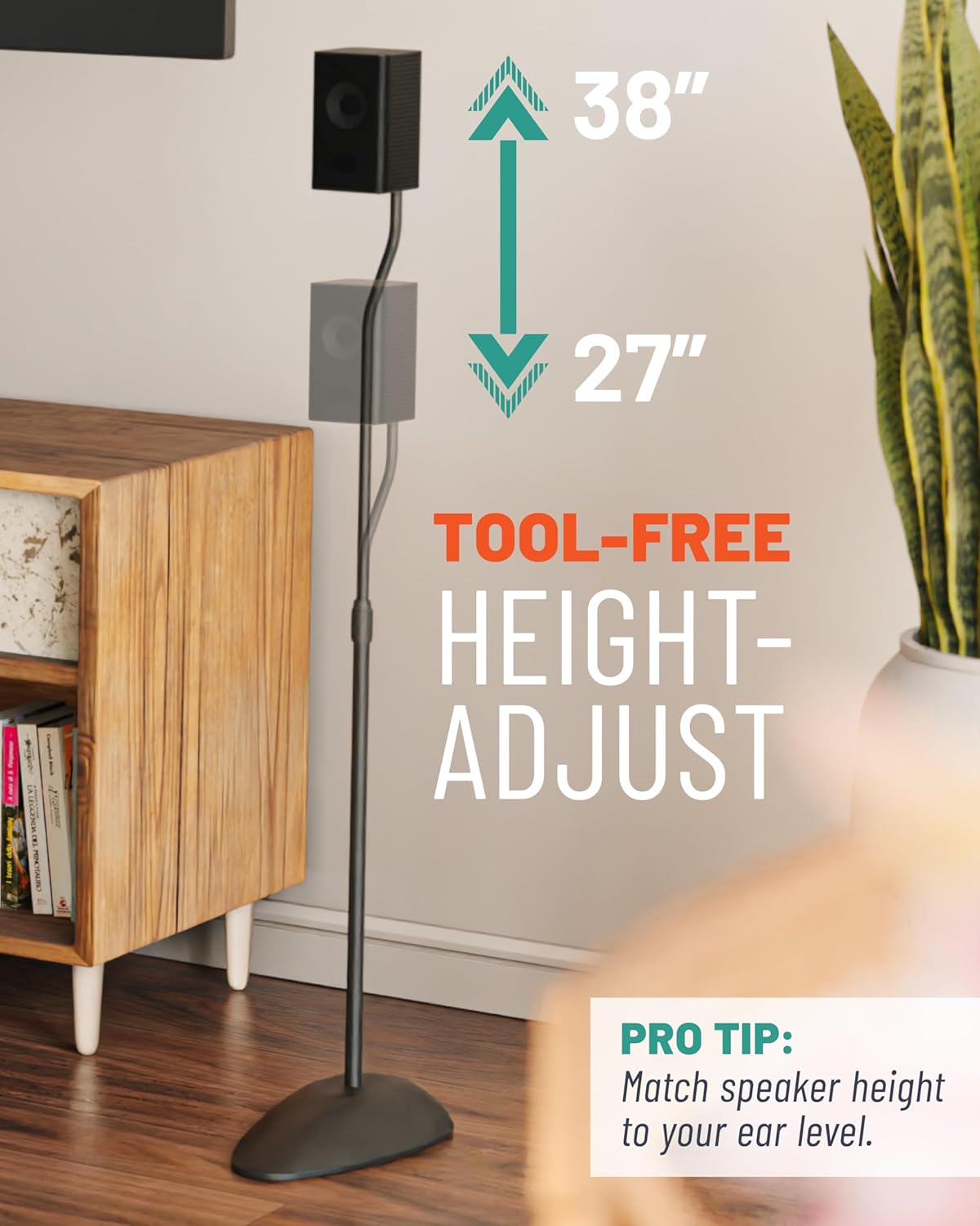 ECHOGEAR Universal Speaker Stands - Height Adjustable with Universal Compatibility - Works with Vizio, Klipsch, Bose & More - Includes Built-in Cable Management - Great for Rear Surround Sound - Pair