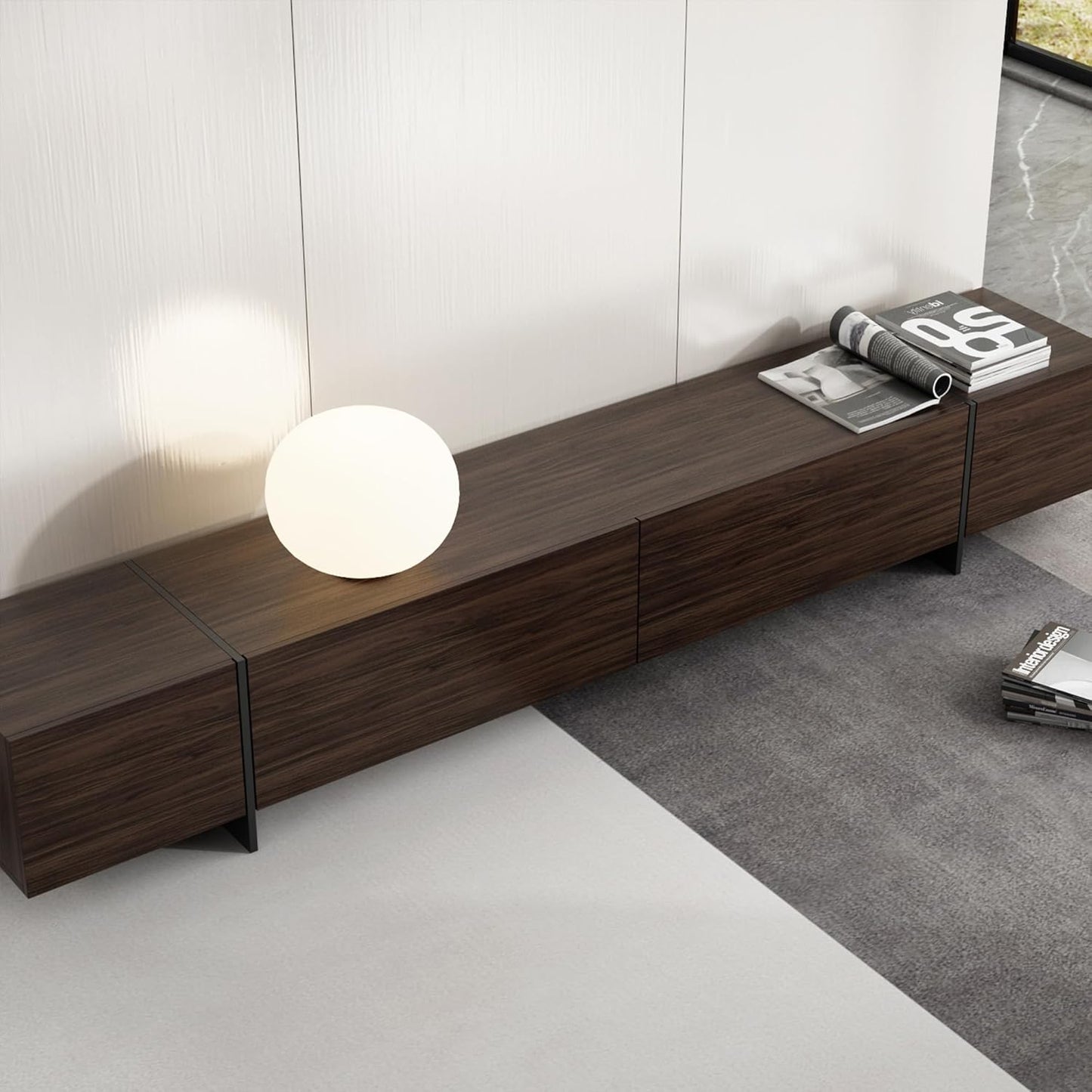 AIEGLE 95.1" W TV Stand with 4 Flip-Down Drawers, Modern Entertainment Center with Storage, Media Console Table TV Cabinet, Dark Brown