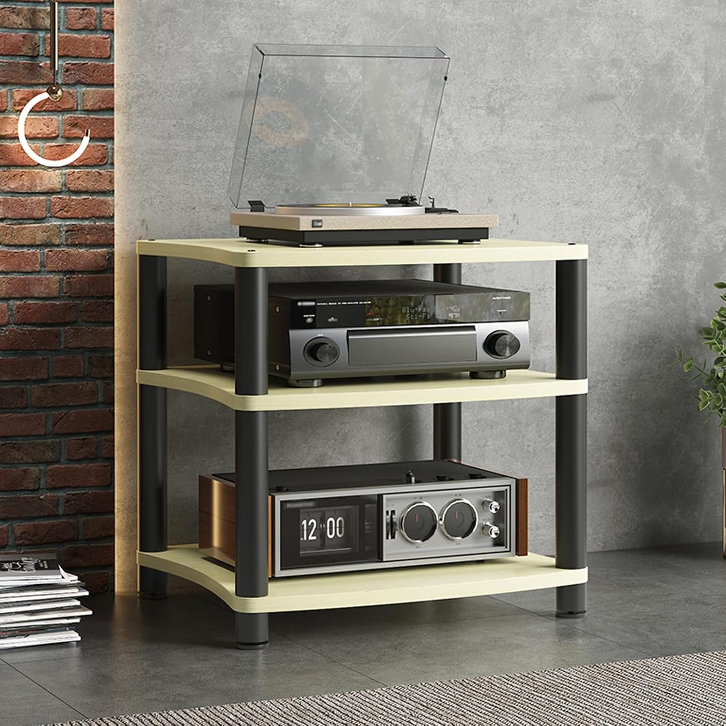 Audio-Video Media Stand, Gaming TV Stand and Stereo Rack Audio Tower, 3/4 Tier Record Player Stand Table, Small Entertainment Center for Living Room, Av Stand(Black,65.5cm/25.8in)