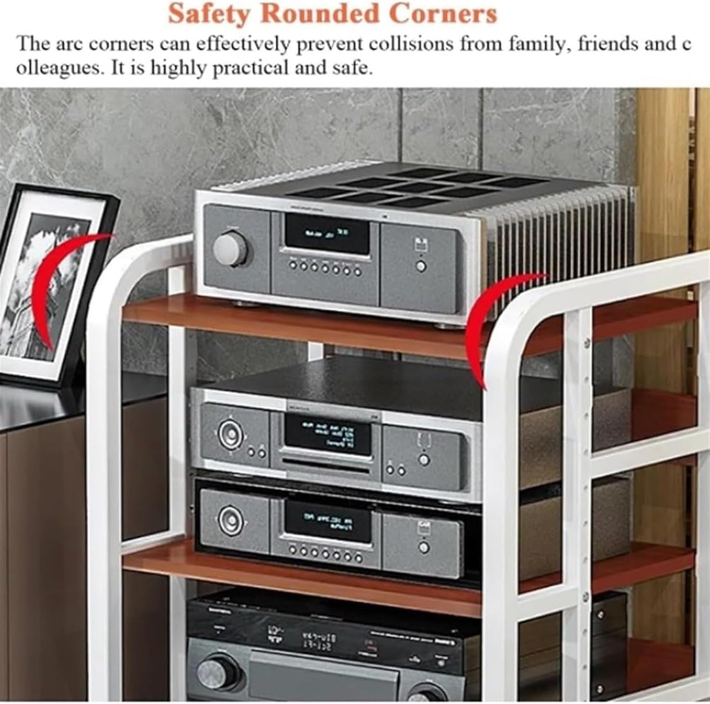 AV Media Stand,Media Stand, AV Media Stand Corner Shelf Media Storage Cabinet, Audio Video Player Stand Cabinet Stereo Audio Rack with Height Adjustable(Black+Teak,3 Tier-high 69cm)