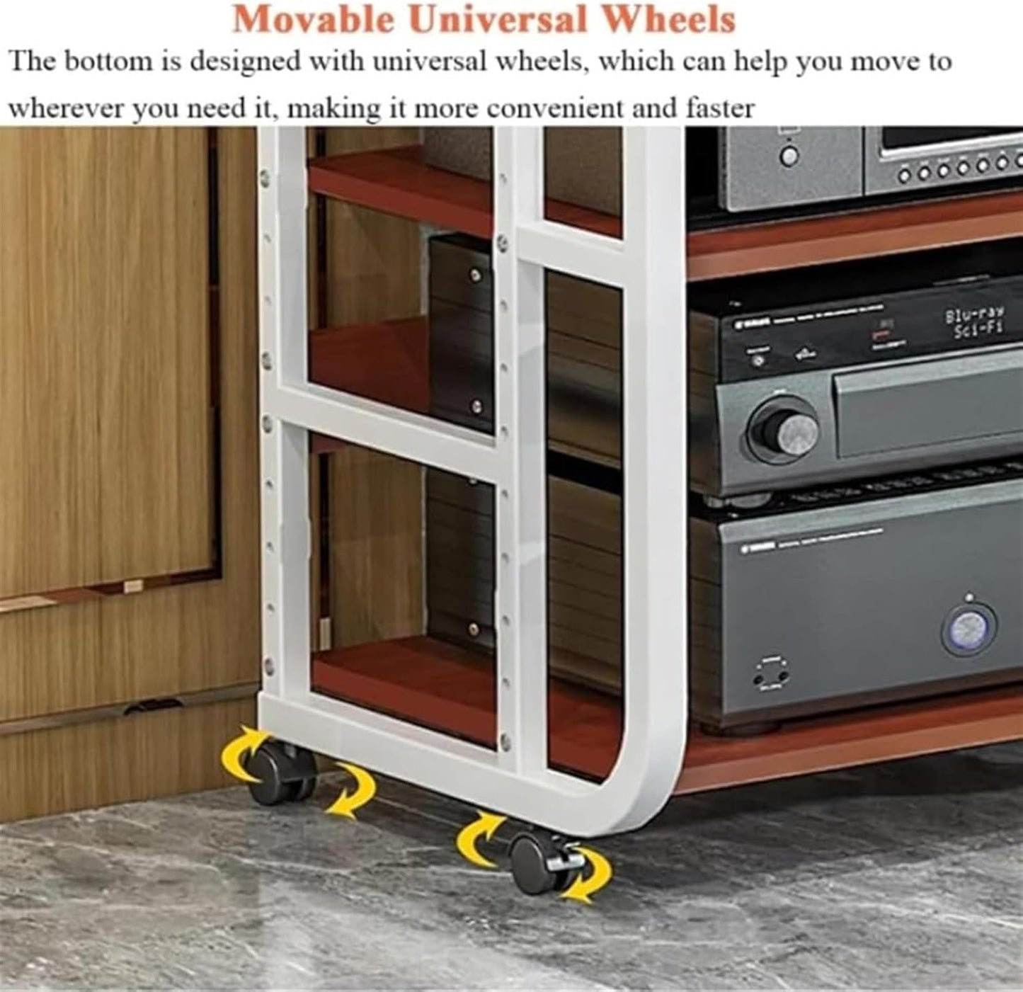 AV Media Stand,Media Stand, AV Media Stand Corner Shelf Media Storage Cabinet, Audio Video Player Stand Cabinet Stereo Audio Rack with Height Adjustable(Black+Teak,3 Tier-high 69cm)