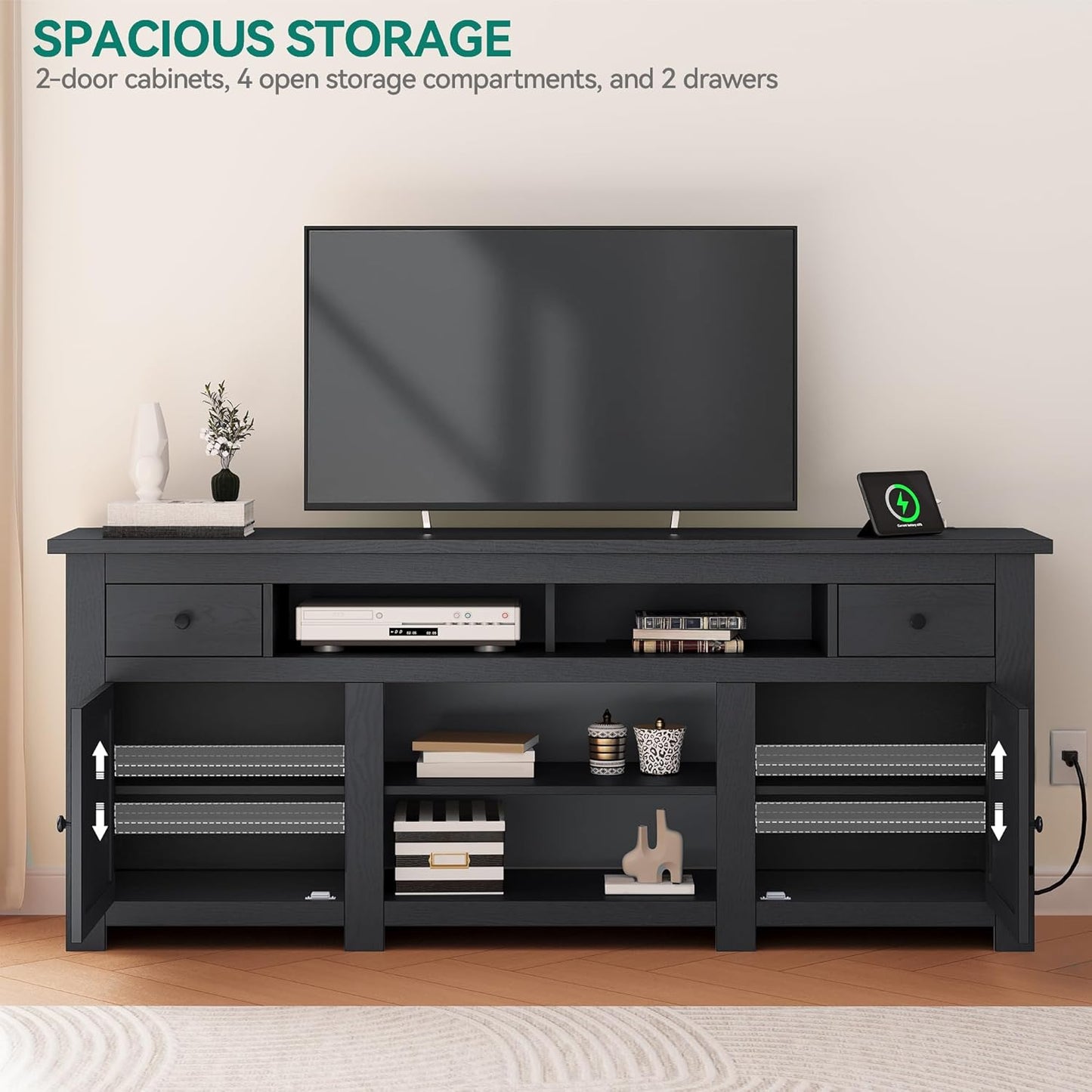 YITAHOME TV Stand for 75/80 Inch TV, Entertainment Center, TV Cabinet with Drawers and Power Outlet, Black TV Console for Living Room Furniture (70 Inch Lenght 30 Inch High)