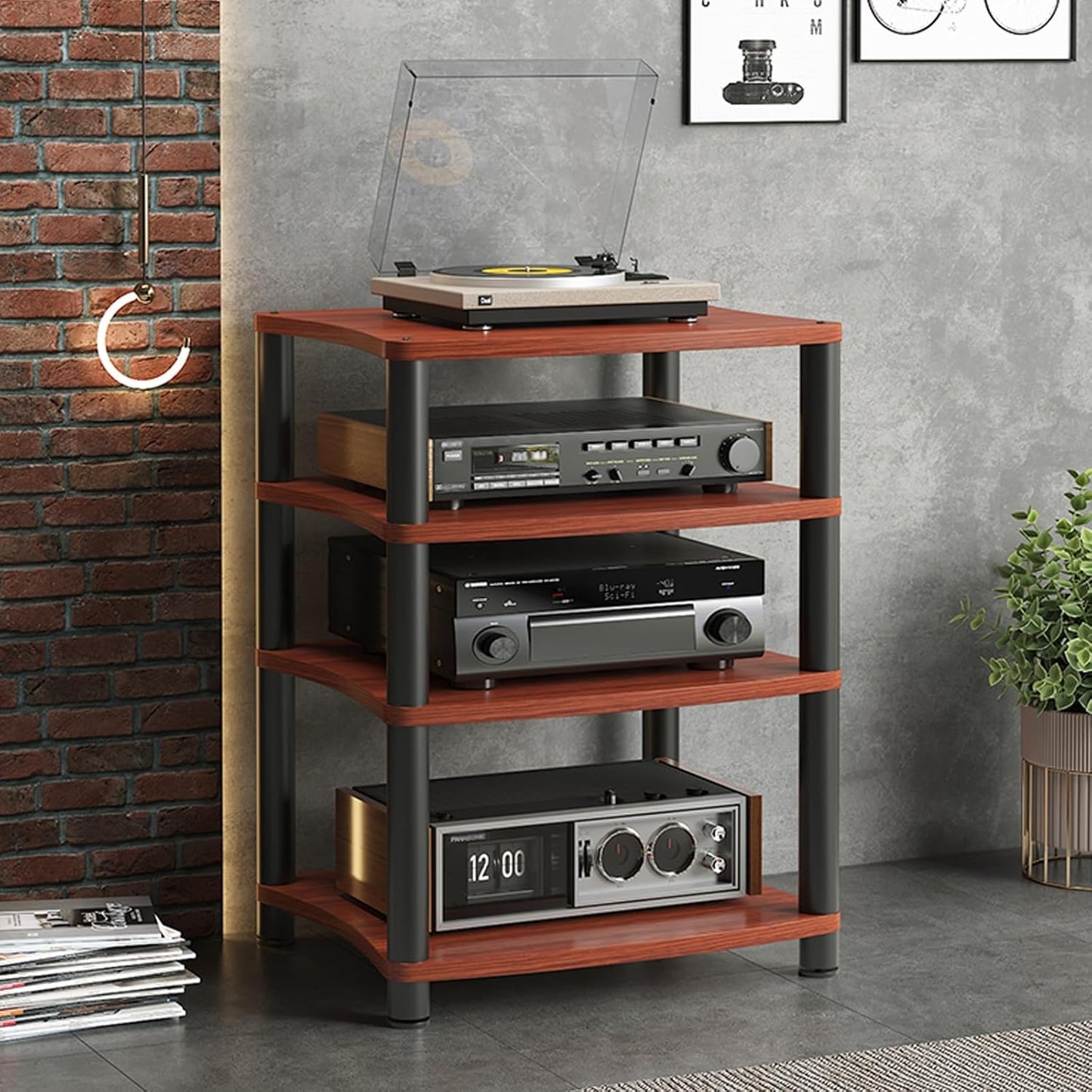 Audio-Video Media Stand, Gaming TV Stand and Stereo Rack Audio Tower, 3/4 Tier Record Player Stand Table, Small Entertainment Center for Living Room, Av Stand(Black,65.5cm/25.8in)