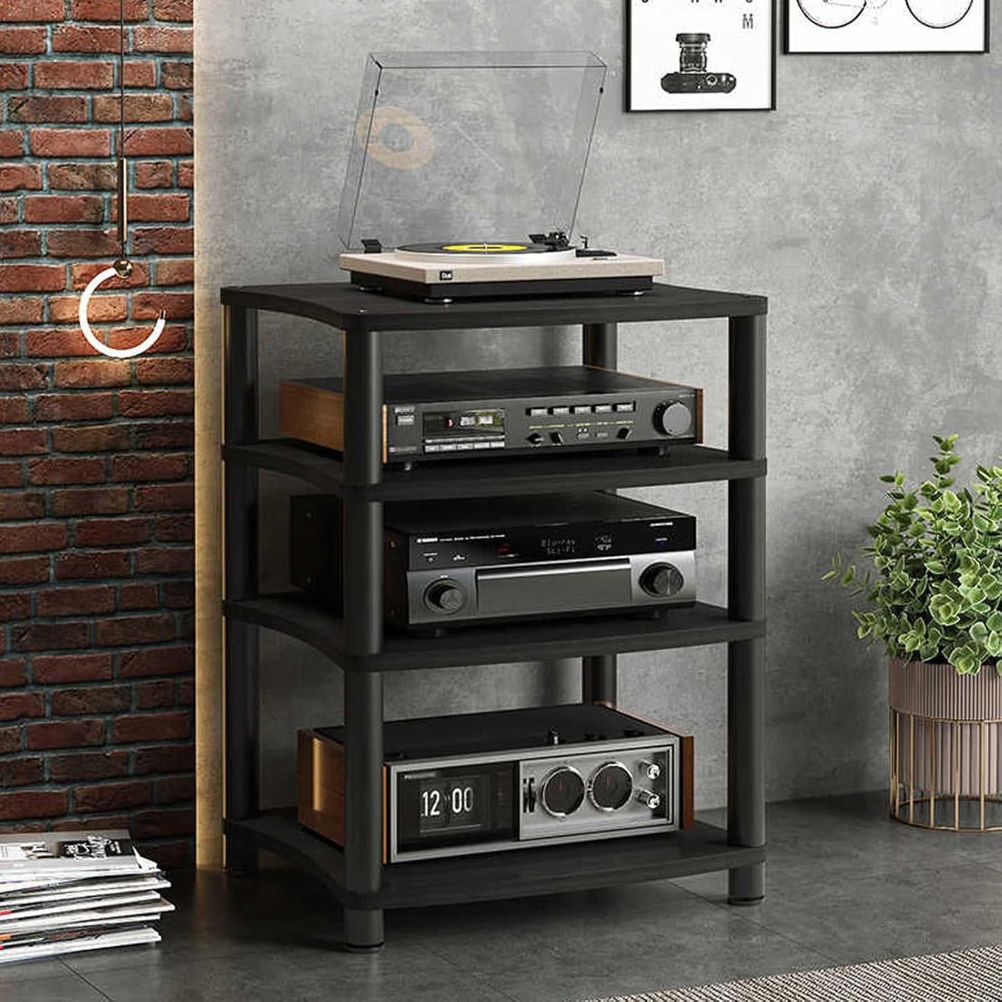 Audio-Video Media Stand, Gaming TV Stand and Stereo Rack Audio Tower, 3/4 Tier Record Player Stand Table, Small Entertainment Center for Living Room, Av Stand(Black,65.5cm/25.8in)
