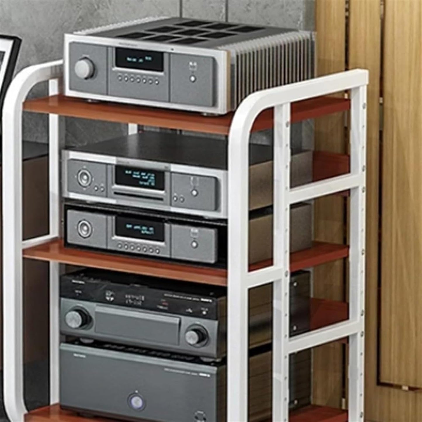 AV Media Stand,Media Stand, AV Media Stand Corner Shelf Media Storage Cabinet, Audio Video Player Stand Cabinet Stereo Audio Rack with Height Adjustable(Black+Teak,3 Tier-high 69cm)