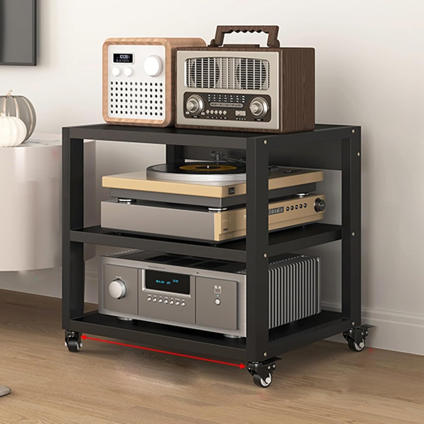 Stereo Stand Record Player Stand with Vinyl Storage Modern with Wheels Audio-Video Media Stand 5-Tier Shelves Audio Video Record Player Stand Cabinet Router DVD Shelf Corner TV Entertainment Center(55