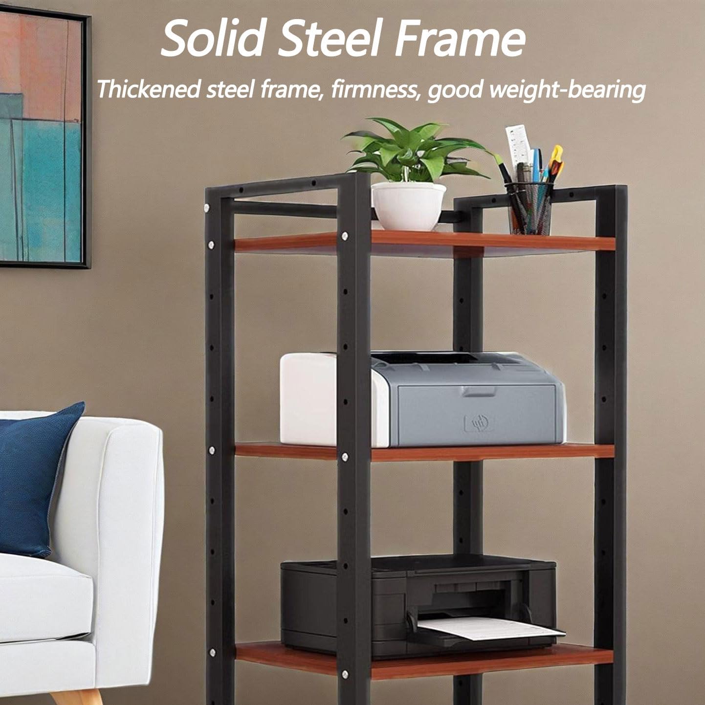 AV Media Stand, Audio Rack Stereo Cabinet, Adjustable Media Storage Shelves with Wheels, CD Player Video Audio Video Corner Shelf,for Home, Office and Theater,Brown
