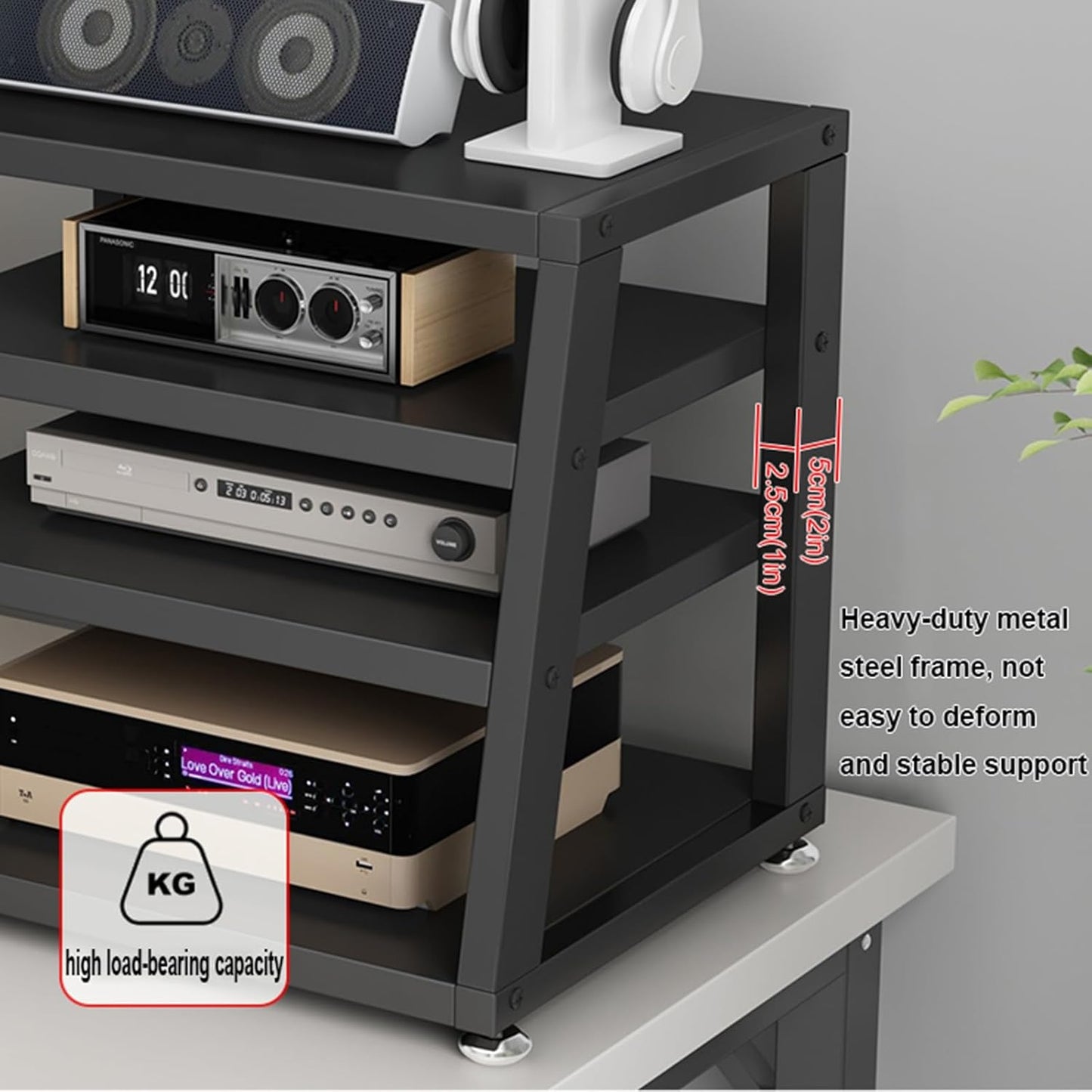 2/3/4-Tier AV Media Stand Desktop or Floor-Standing Audio Rack CD Player Stand Home Corner Stereo Equipments Components Cabinet Multi-Function Open Storage Shelf with Wooden Shelves(A-4 Tier,50cm(19.7