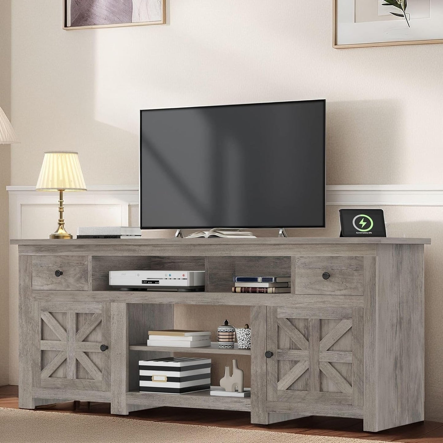 YITAHOME TV Stand for 75/80 Inch TV, Entertainment Center, TV Cabinet with Drawers and Power Outlet, Black TV Console for Living Room Furniture (70 Inch Lenght 30 Inch High)
