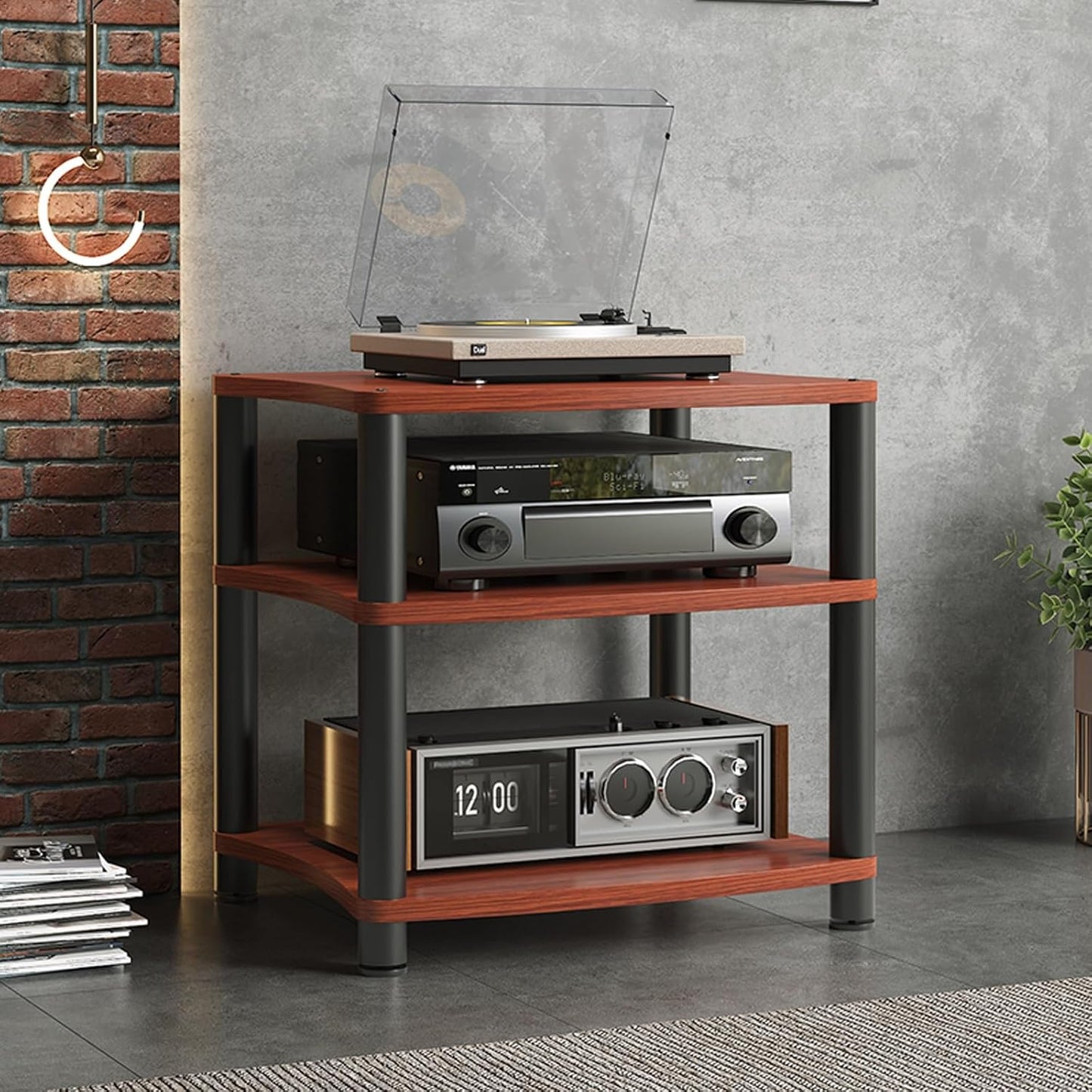 Audio-Video Media Stand, Gaming TV Stand and Stereo Rack Audio Tower, 3/4 Tier Record Player Stand Table, Small Entertainment Center for Living Room, Av Stand(Black,65.5cm/25.8in)