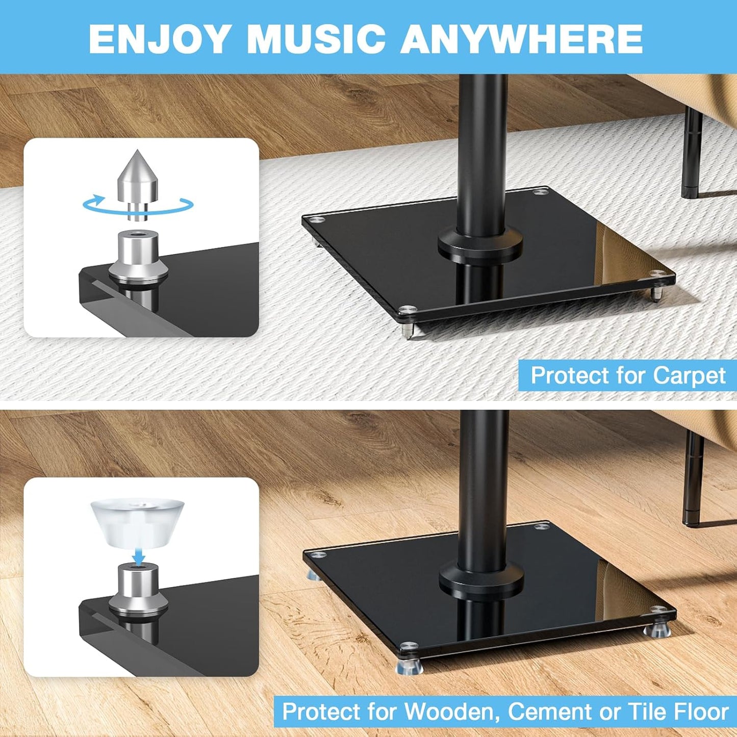 Rfiver Upgraded 45° Swivel Speaker Stands Pair for Surround Sound, Heavy Duty 28 Inch Bookshelf Speaker Stand Each Holds 22lbs Large Speaker, Floor Speaker Stand Built-in Cable Management, 1 Pair