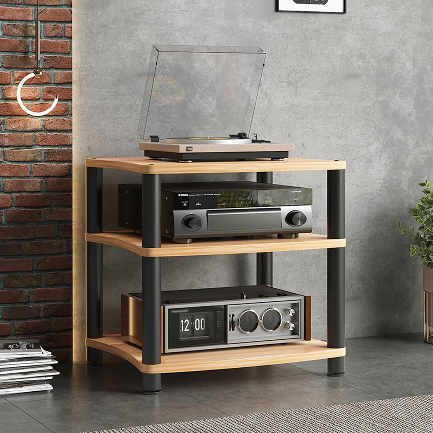Audio-Video Media Stand, Gaming TV Stand and Stereo Rack Audio Tower, 3/4 Tier Record Player Stand Table, Small Entertainment Center for Living Room, Av Stand(Black,65.5cm/25.8in)