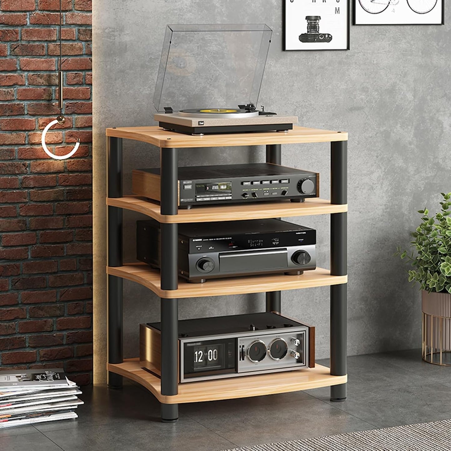 Audio-Video Media Stand, Gaming TV Stand and Stereo Rack Audio Tower, 3/4 Tier Record Player Stand Table, Small Entertainment Center for Living Room, Av Stand(Black,65.5cm/25.8in)
