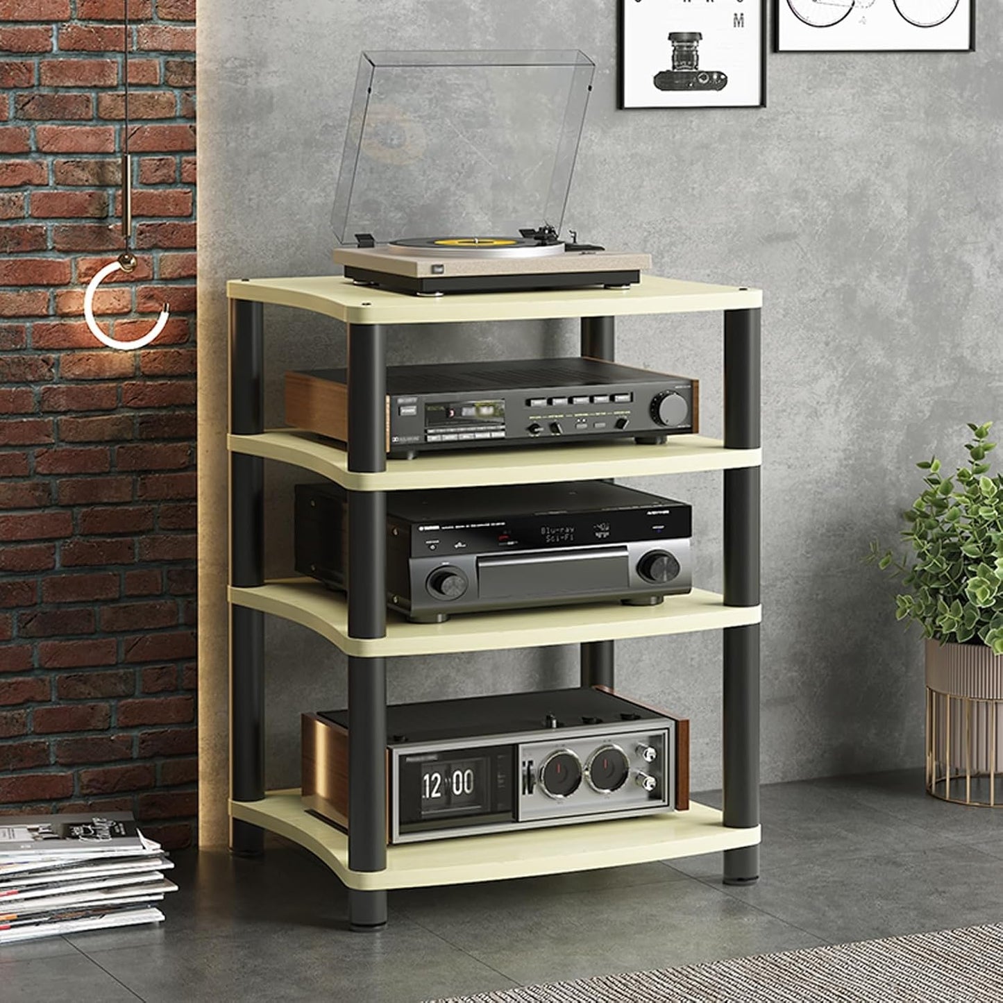 Audio-Video Media Stand, Gaming TV Stand and Stereo Rack Audio Tower, 3/4 Tier Record Player Stand Table, Small Entertainment Center for Living Room, Av Stand(Black,65.5cm/25.8in)