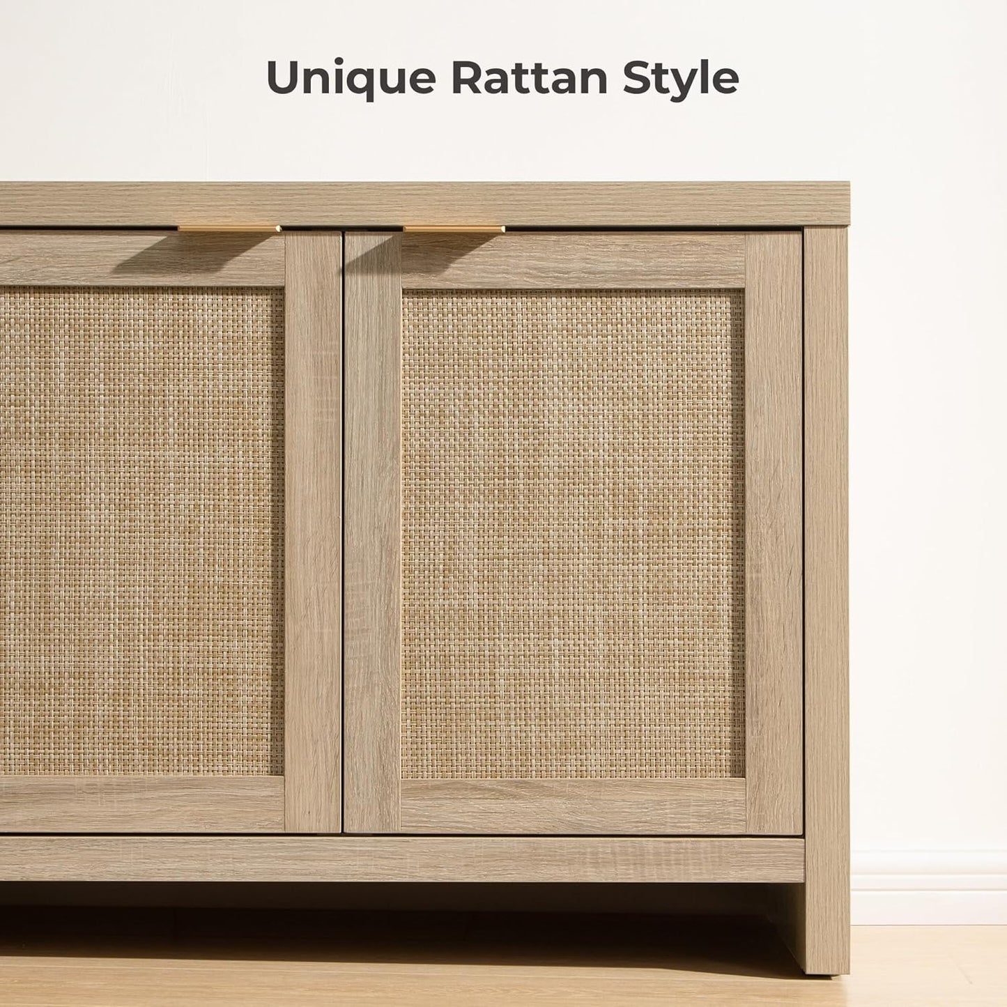 SICOTAS TV Stand for Living Room Boho Entertainment Center for Bedroom with 4 Rattan Cabinets Farmhouse Television Stands with Storage Large Media Console Table for TVs up to 45 50 55 60 65 Inch